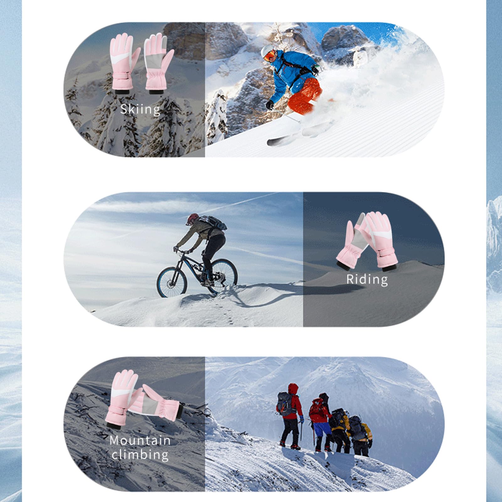 Guantes de Esquí Impermeables Térmicos para Mujer con Pantalla Táctil - Nieve Ski Snowboard