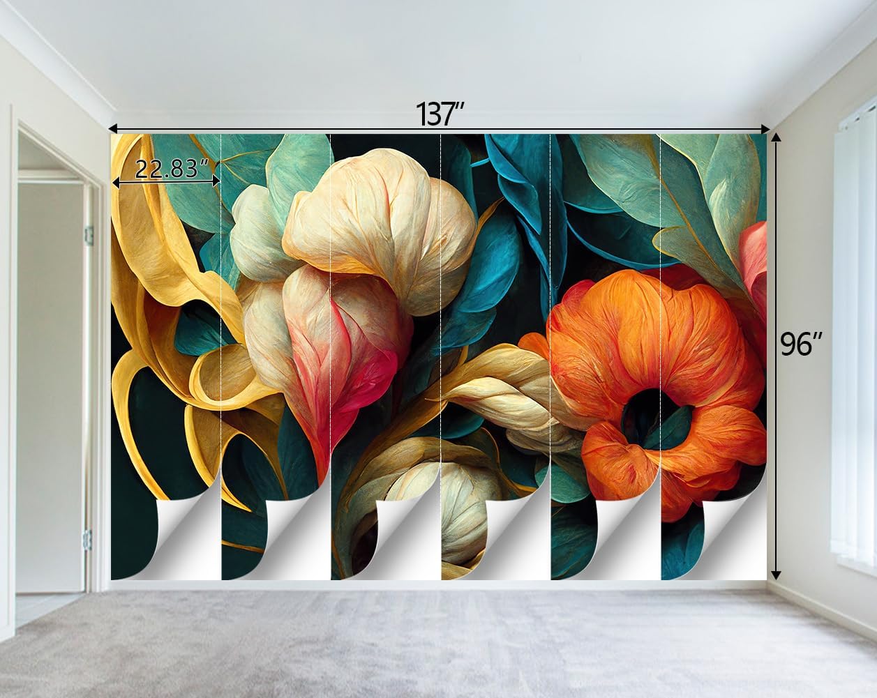 3D Floral Wallpaper Flowers wall Mural for Bedroom - 137"x96" (Not Peel and Stick)