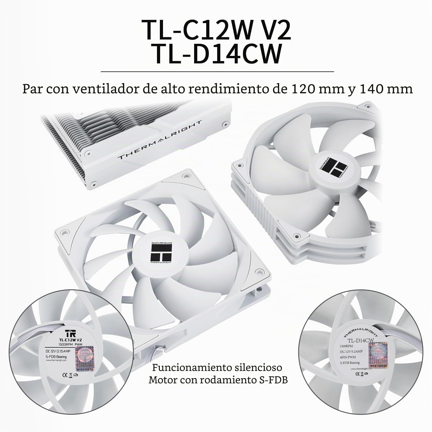 TR Peerless Assassin 140 blanco, 6 heatpipes, dos ventiladores PWM y dos torres, enfriamiento de CPU de 158 mm de alto con tapa superior, para AM4/AM5 e Intel LGA1851/1700/115X/1200