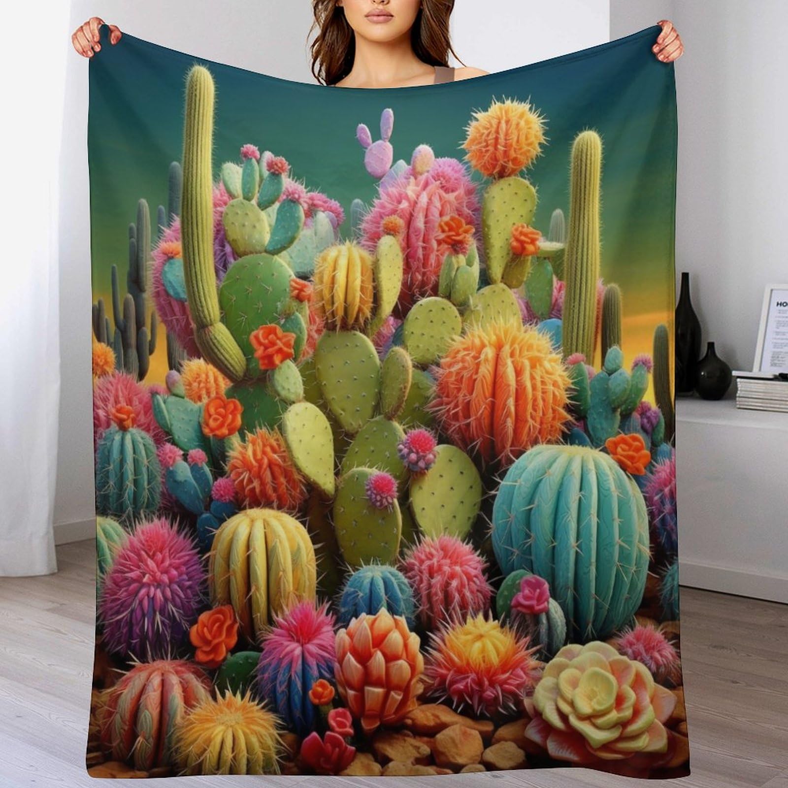 Couverture flanelle cactus douce chaude jeté de canapé confortable 140x180