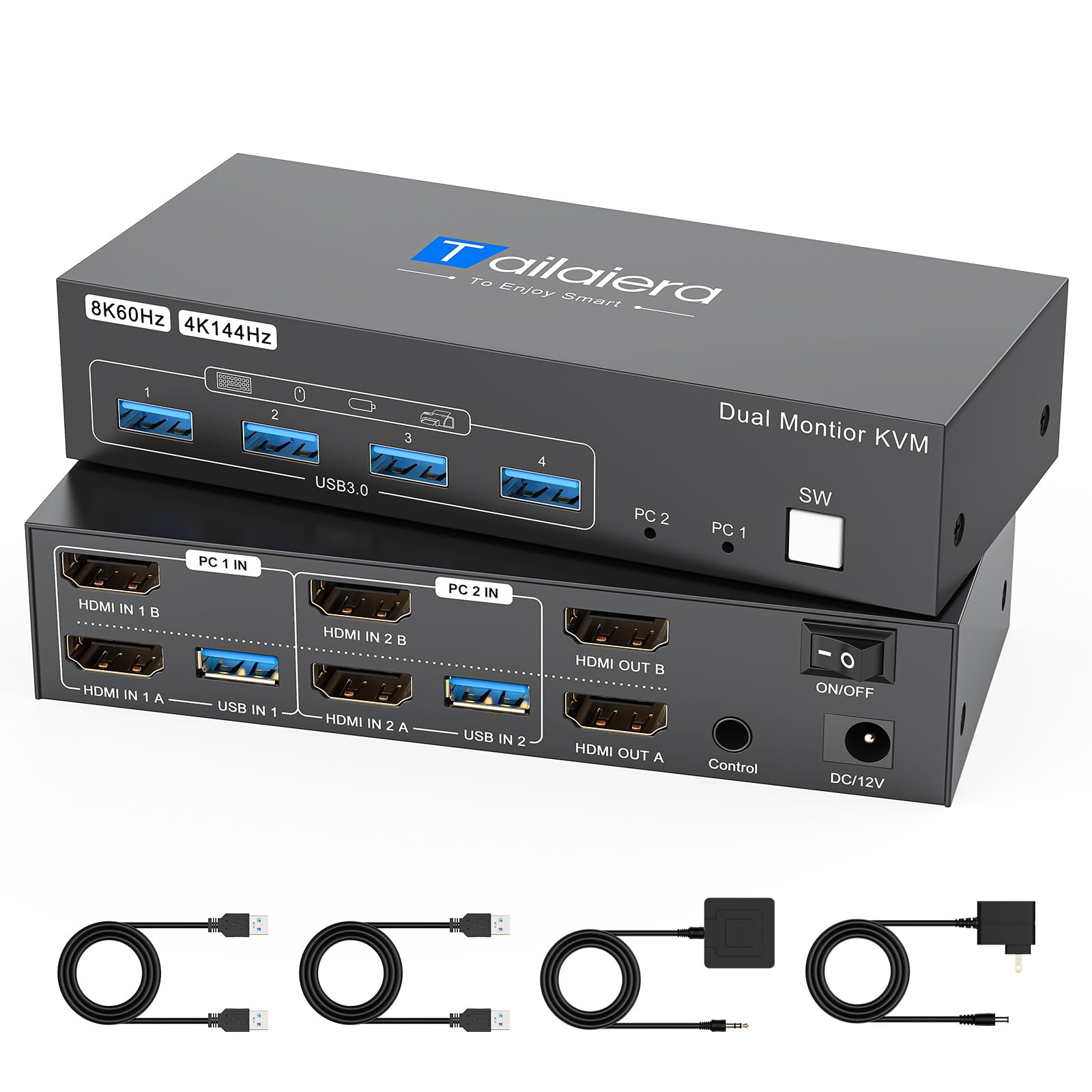8K@60Hz HDMI KVM Switch 2 Monitors 2 Computers 4K120Hz USB 3.0 KVM Switch for 2 Computers Share Dual Monitor and 4 USB Devices Support Extended/Copy Mode with EDID Adaptive, 2*USB Cables& Controller-image-37