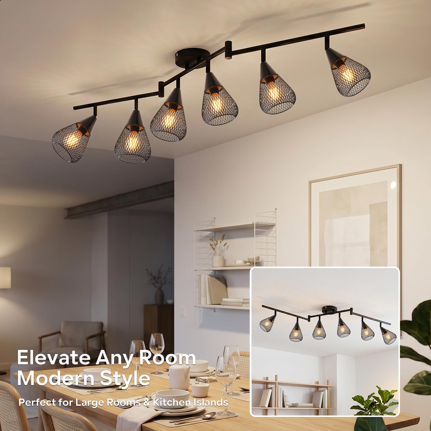 LVWIT Faretti LED da Soffitto Orientabili con 6 Luci E14, Faretto da Interno Moderna, Faretti Soffitto per Barra, Salotto,Cameretta, Cucina (Senza Lampadina)