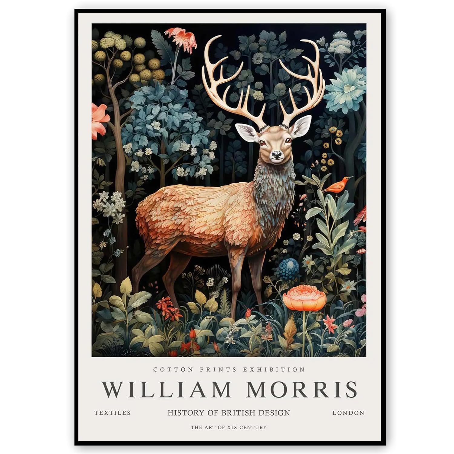 ウィリアム・モリス展壁画鹿と植物版画レトロポスターウィリアム・モリスホーム装飾油絵50 x 70 cmx 1枠なし  ウィリアム・モリスの壁紙、気まぐれな森の壁紙、森の剥がせる壁紙、鹿の壁画壁紙、緑の保育園の装飾 #226 - Etsy 日本, image size:1500x1500