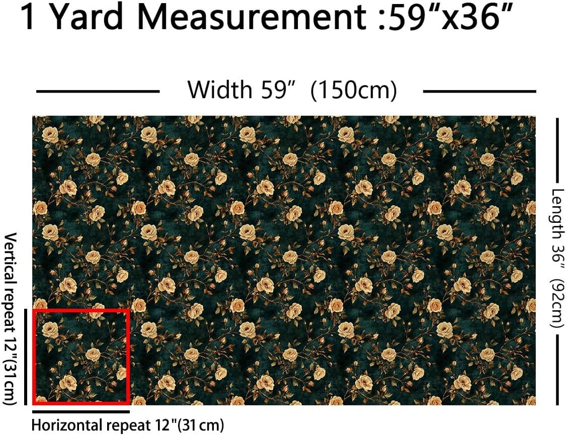 Erosebridal Gold Rose Flannel Fabric by The Yard Soft Leaves Fabric Farmhouse Bud Branches Upholstery Fabric Petals Botanical Natural DIY Art Not Stretchy Decor, 10 Yards