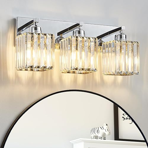 Moderna lámpara de tocador de baño de 3 luces de cristal cromado moderno sobre espejo cromado iluminación de tocador de cristal aplique de pared