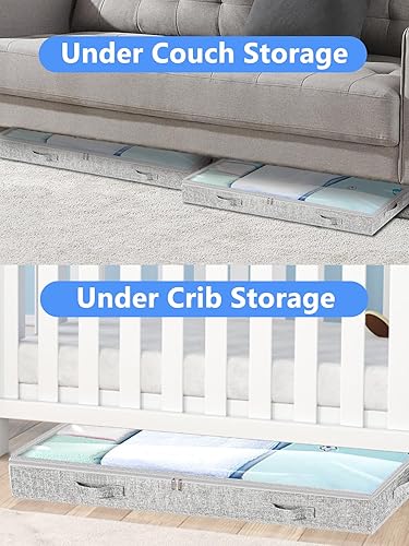 Miniatura 6 de Almacenamiento de perfil bajo debajo de la cama, contenedores plegables de 3 pulgadas de alto con tapa y cremallera, sin estructura, organizador de