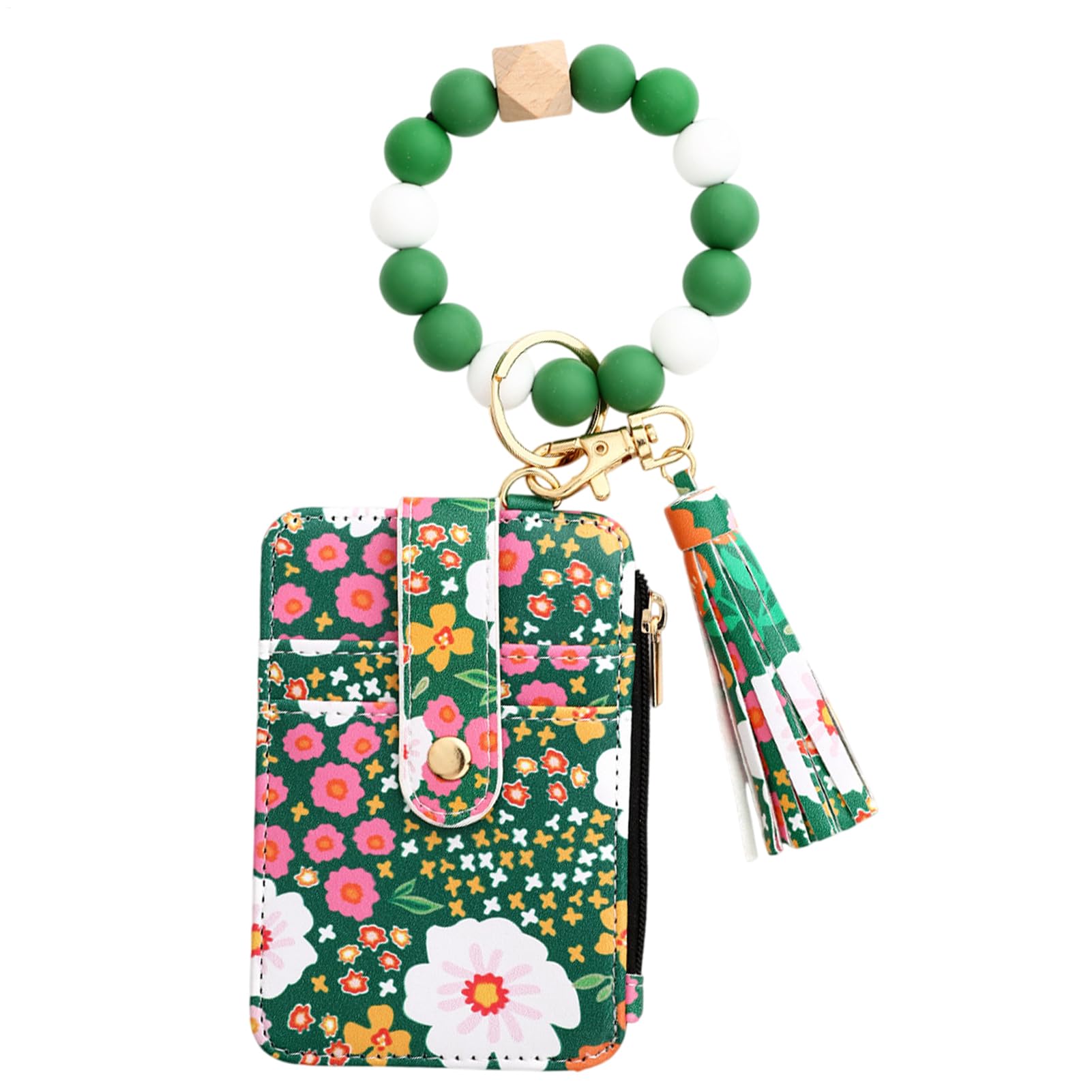 Tassel Keychains Wallet - Beaded Small Keyring Bag Holder | Wristlet Keychains Wallet With Flower Pattern Design for Dating, Traveling, Business Trip