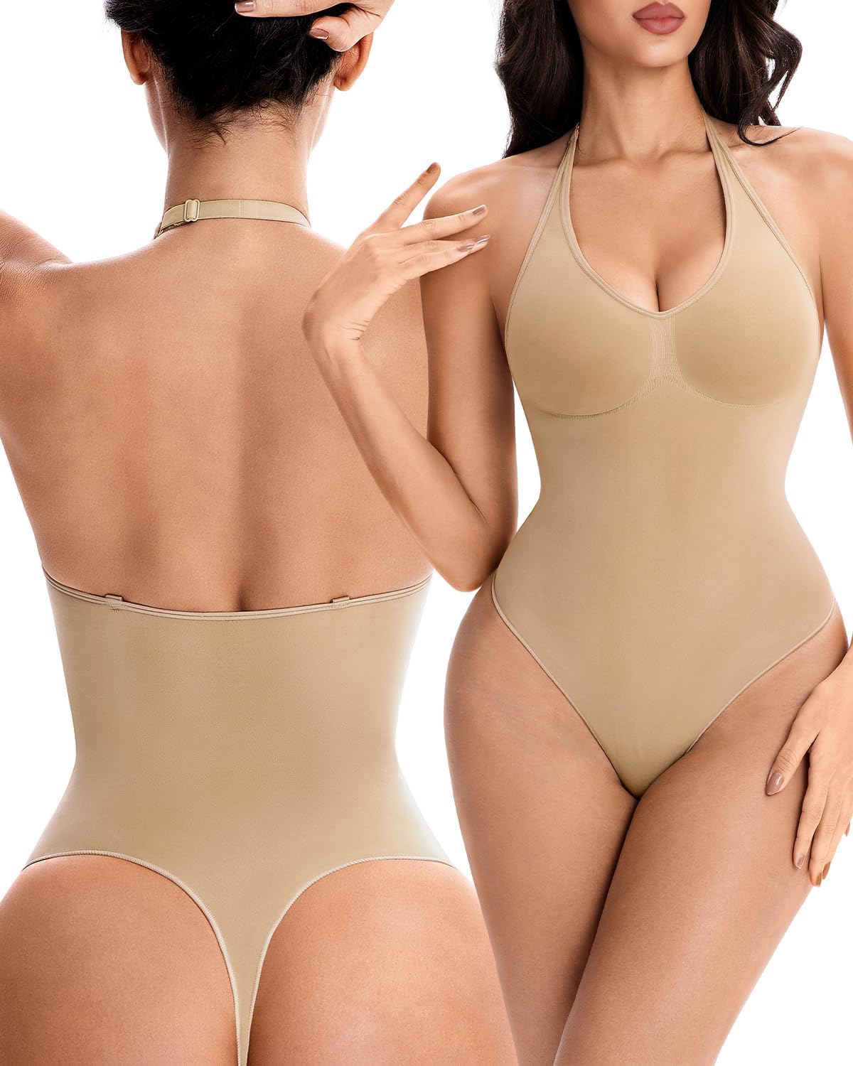 Halter Bodysuit with Adjustable Straps, Shapewear for Women with Tummy Control, Suitable for Daily Wear and Workouts