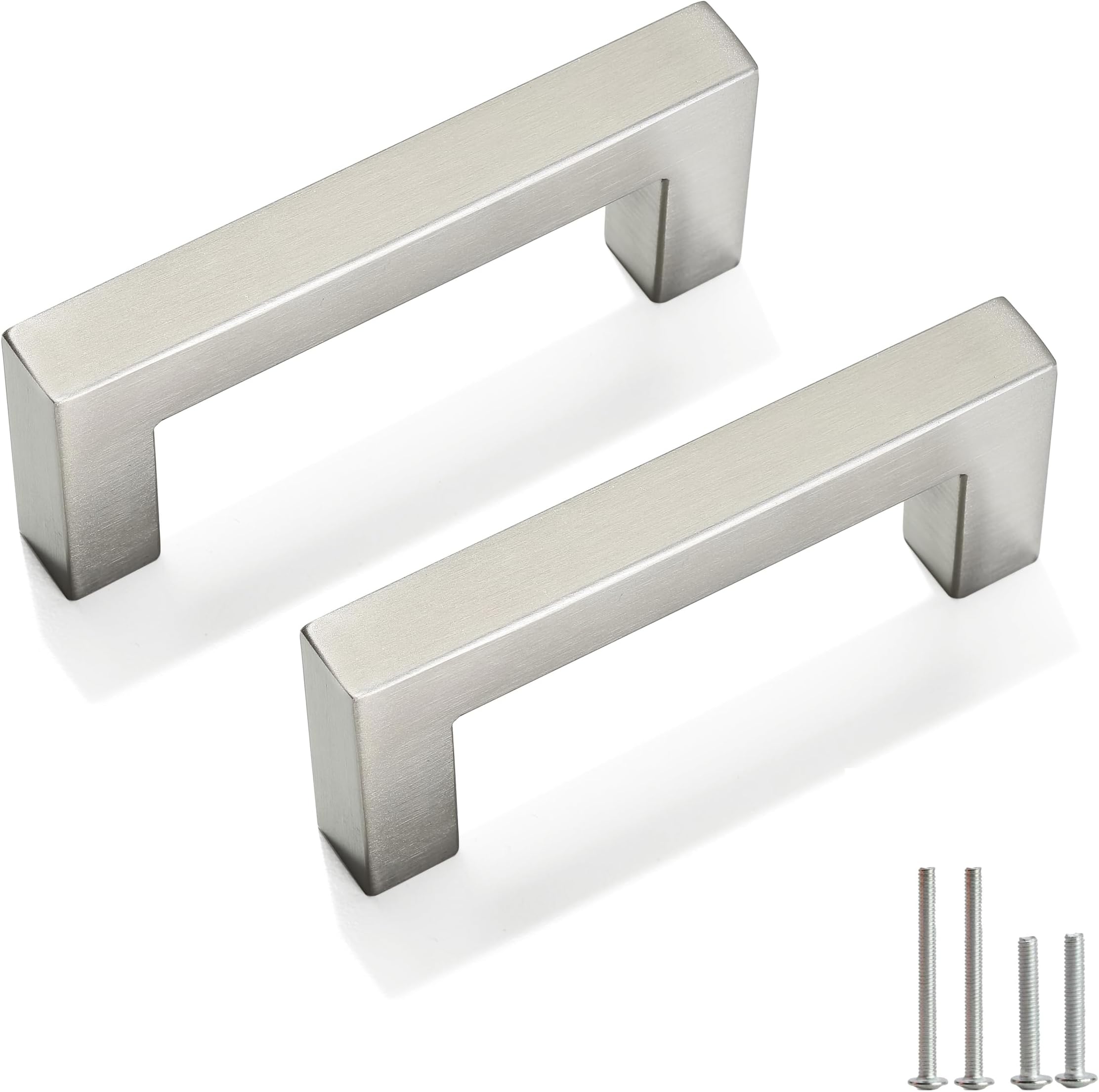 Cabinet Pulls Brushed Nickel Cabinet Handles Square Drawer Pulls, 2 Pack 3 Inch Stainless Steel Kitchen Door Cupboard Cabinet Handles, Cabinet Hardware Drawer Handles, 76mm Hole Centers