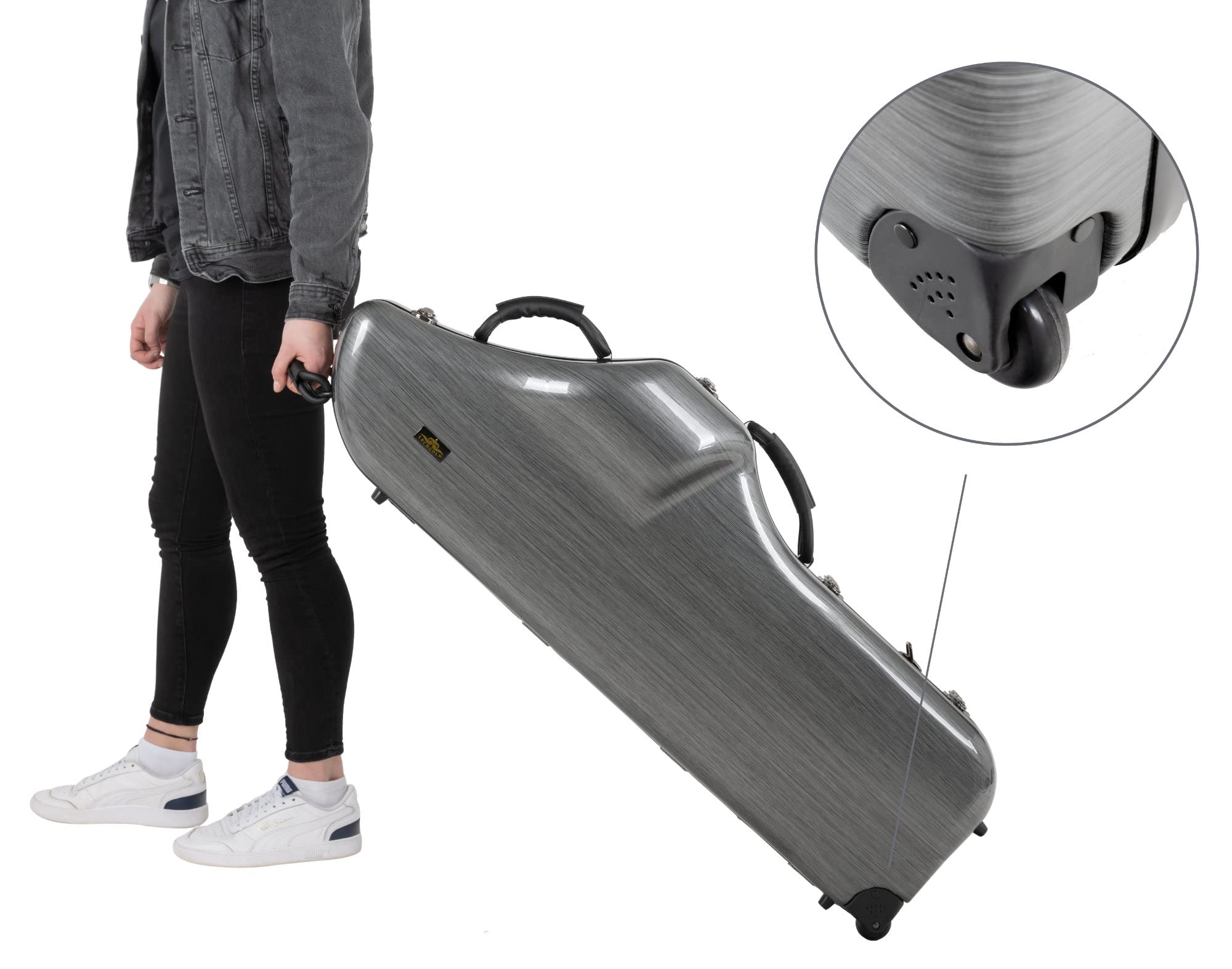 Étui Trolley Rigide Deluxe Lechgold pour Saxophone Baryton - Protection Thermoformée pour Instrument, S-Bow, Bec et Accessoires - Harnais Sac à Dos - Look Carbone Stylé