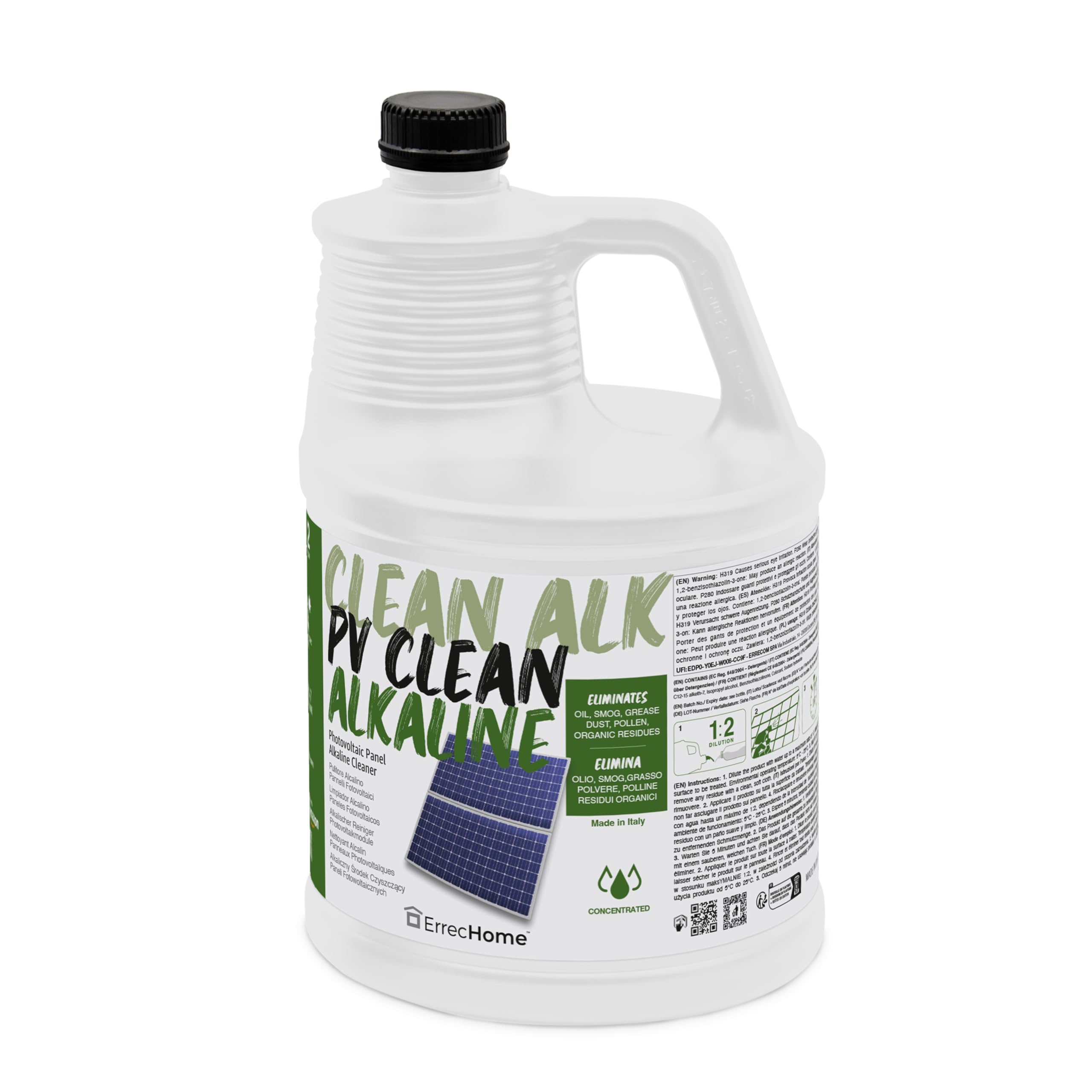 ERRECHOME PV Clean Alkaline, Alkaline Cleaner for Photovoltaic Panels, Concentrated Formula, 5 L