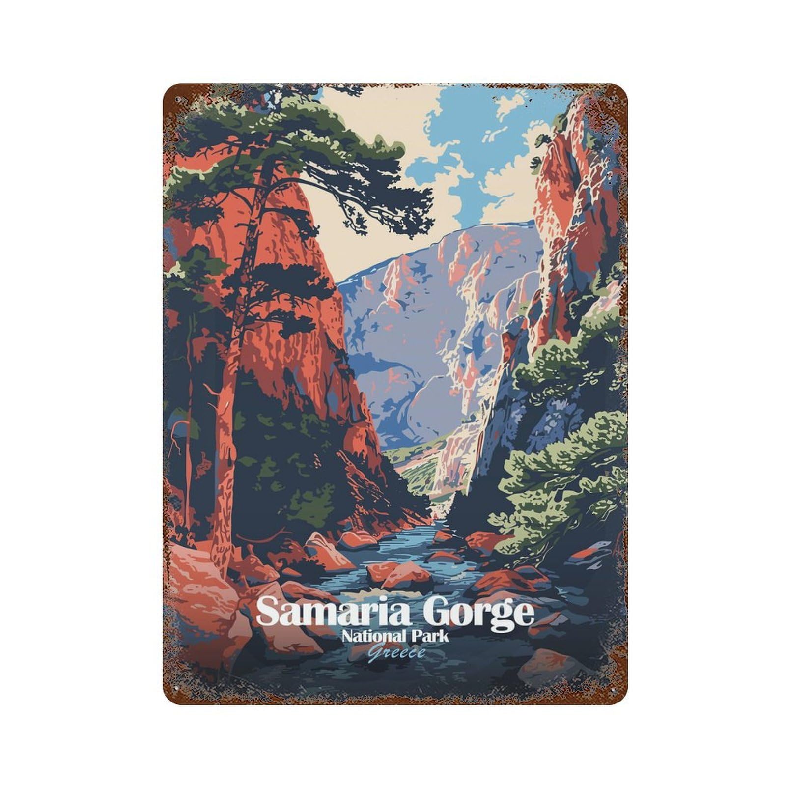 Samaria Gorge National Park Greece Vintage Wall Sign 15.7"x11.8", Rust Effect Metal Decor for Bistro, Counter And Cafe Decor