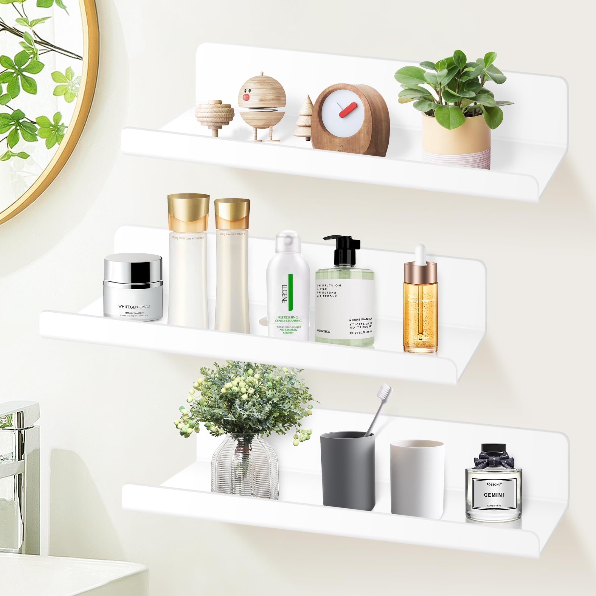 2 Pièces étagère Murale Blanche, Étagère Murale Flottante En Acrylique