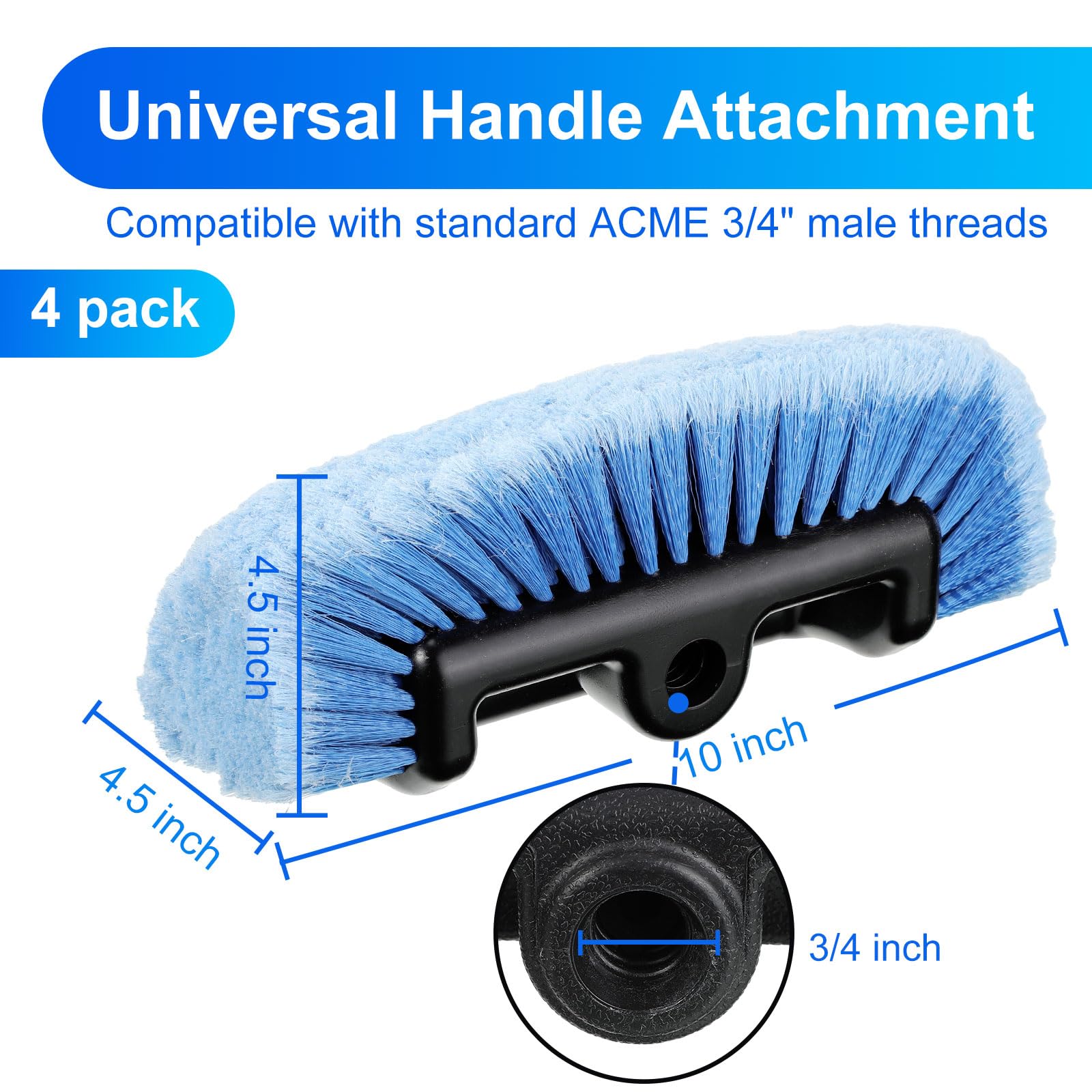 Vesici Lot de 4 têtes de Brosse de Lavage de Voiture avec Poils Doux pour Voiture, Camion, Camping-Car, Bateau, Camping-Car, 25,4 cm (Bleu)