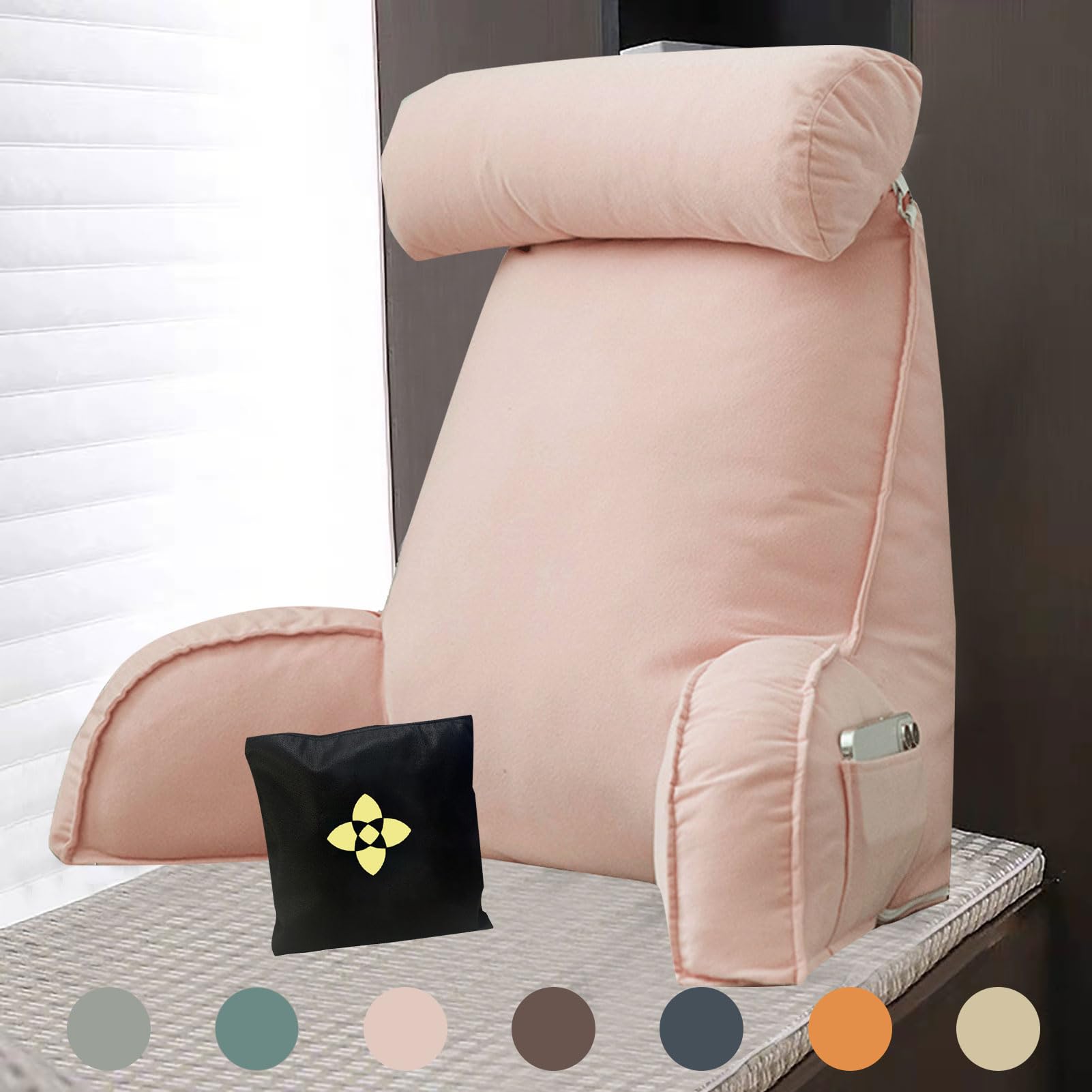Cctsa Pink Back Pillows, Bed Chair Pillow With Arms, Lumbar Support Cushions, Reading Pillow For Sitting In Bed, Cuddle Cushion, Backrest Pillow Reading, Gaming And Watching Tv 75Cm×40Cm×50Cm