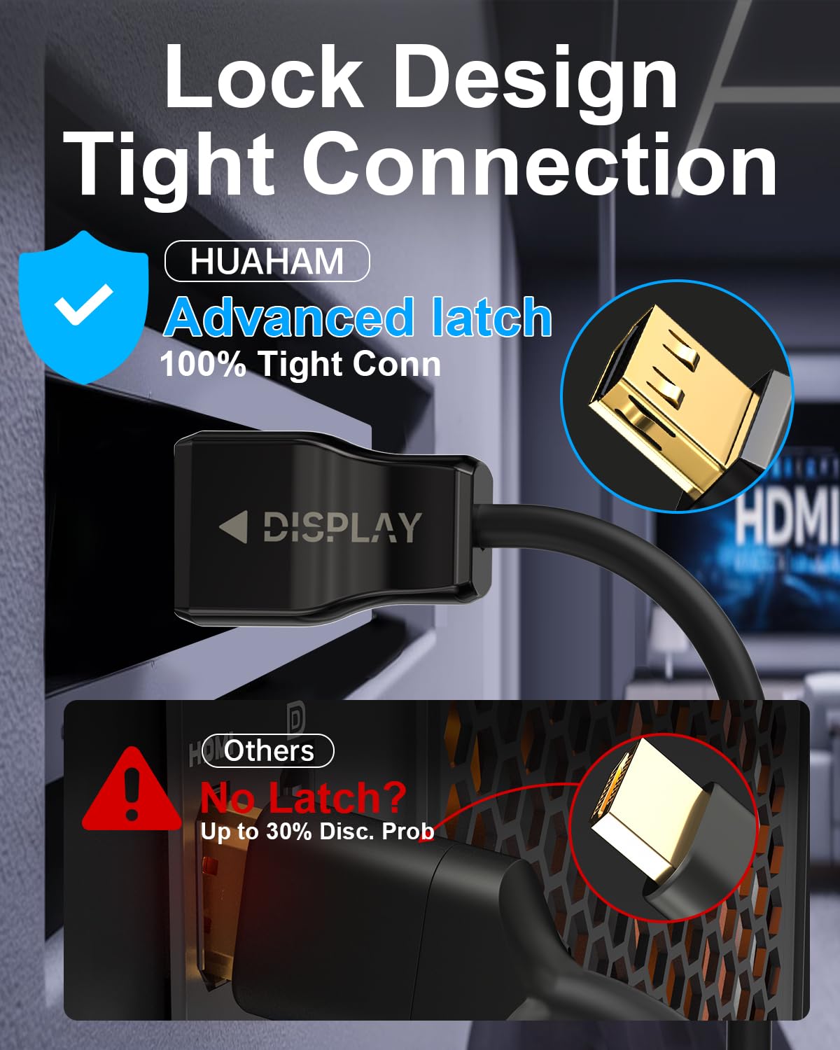 Cable HDMI de fibra óptica 8K con clasificación CL3 (65 pies), cable HDMI 2.1 de 48 Gbps de largo [8K a 60 Hz, 4K a 120 Hz] con conector de bloqueo, compatible con televisores, pantallas,