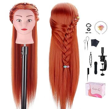 TopDirect 29" Red Hair Mannequin Manikin Head with Clamp Holder and Tools for Cosmetology, Hairdressing, Braiding Practice