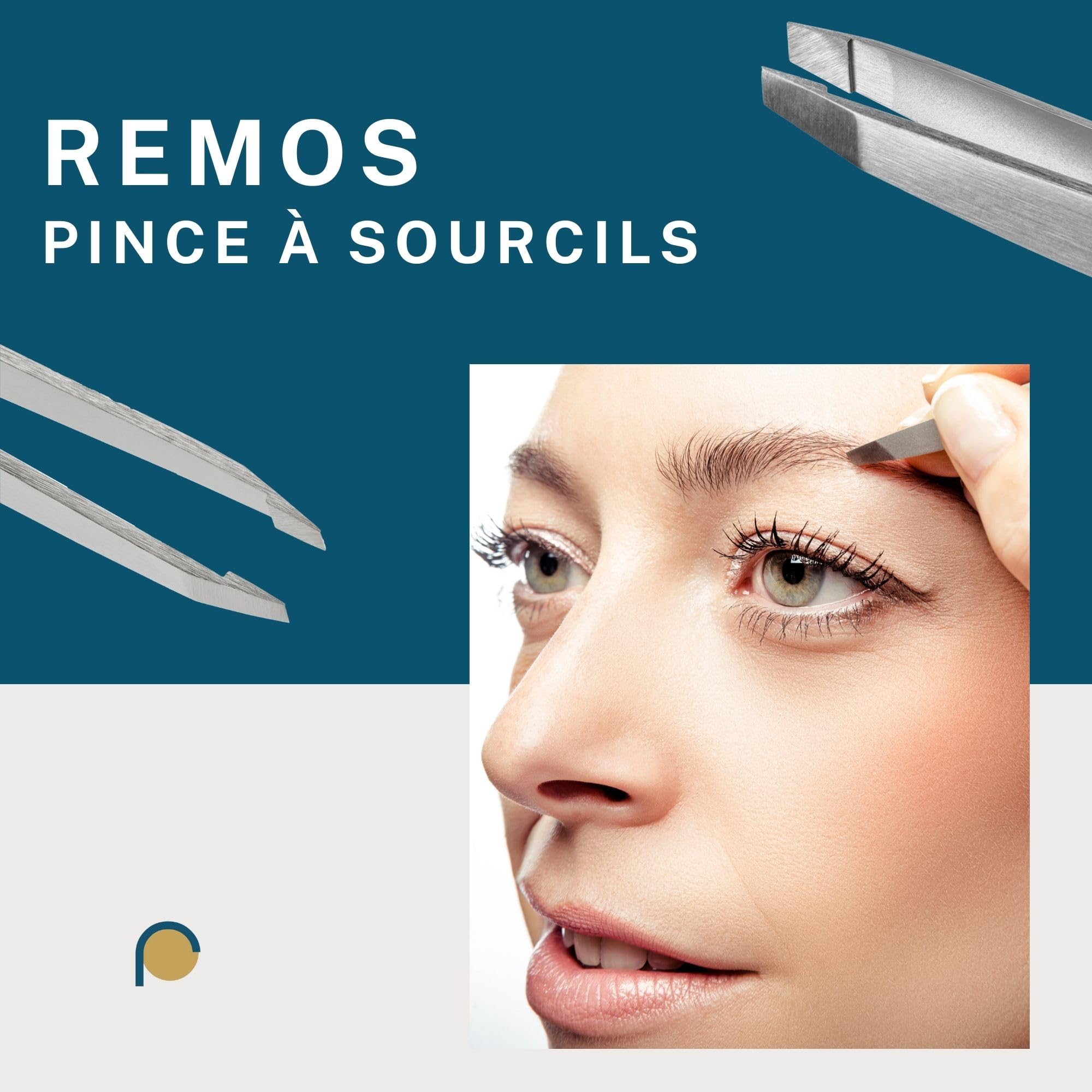REMOS Pince à épiler professionnelle 3-pièce avec pince à sourcils, pince à épiler et pince à épiler combinée en blue foncé
