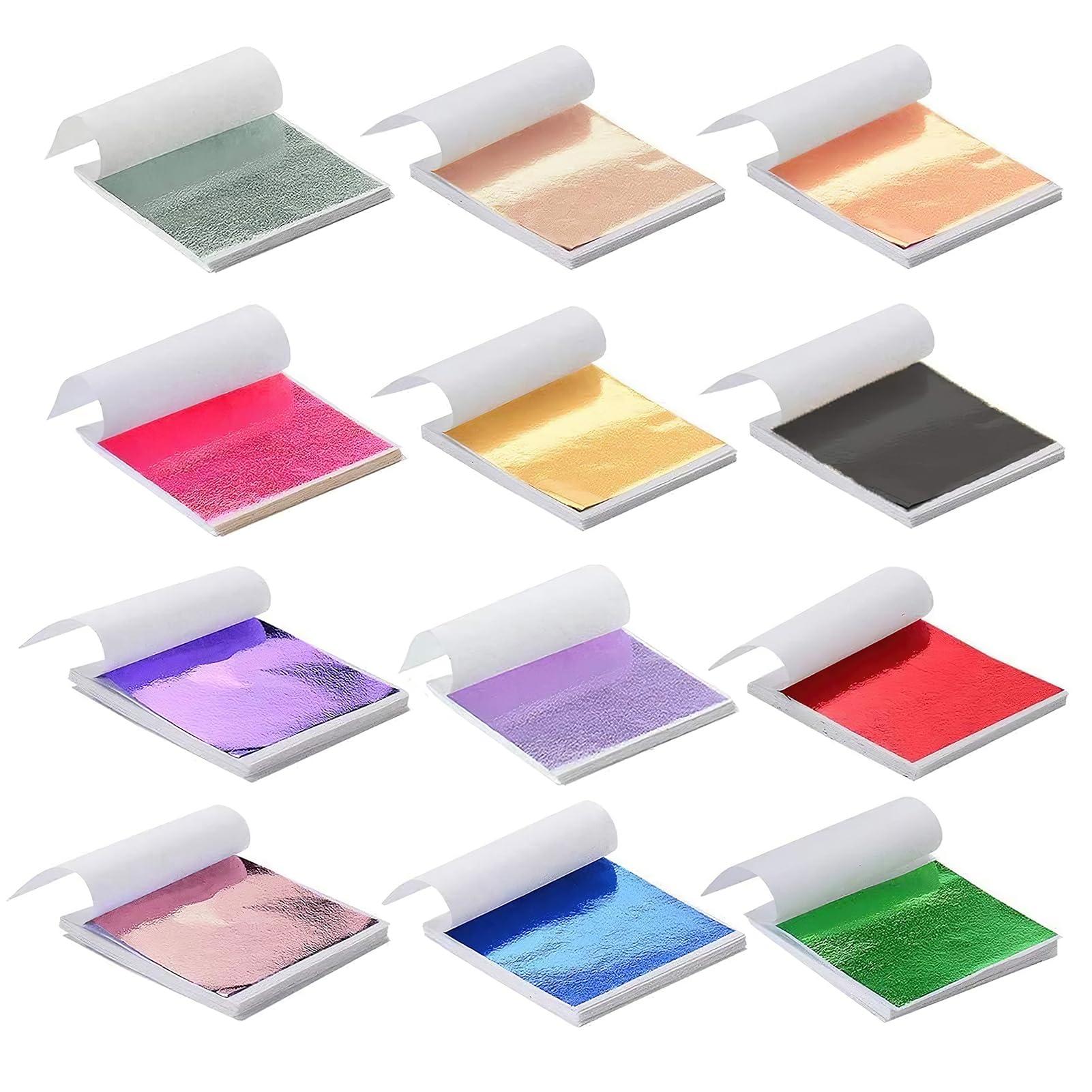 Gold Leaf Sheets Silver Leaf Sheets, 240 Sheets 12 Colors Gold Leaf Adhesive Gold Foil 9.5 x 8.5cm Multipurpose Coloured Foil Sheets for Craft Art DIY Nails Picture Frames Multi Artistic Decoration