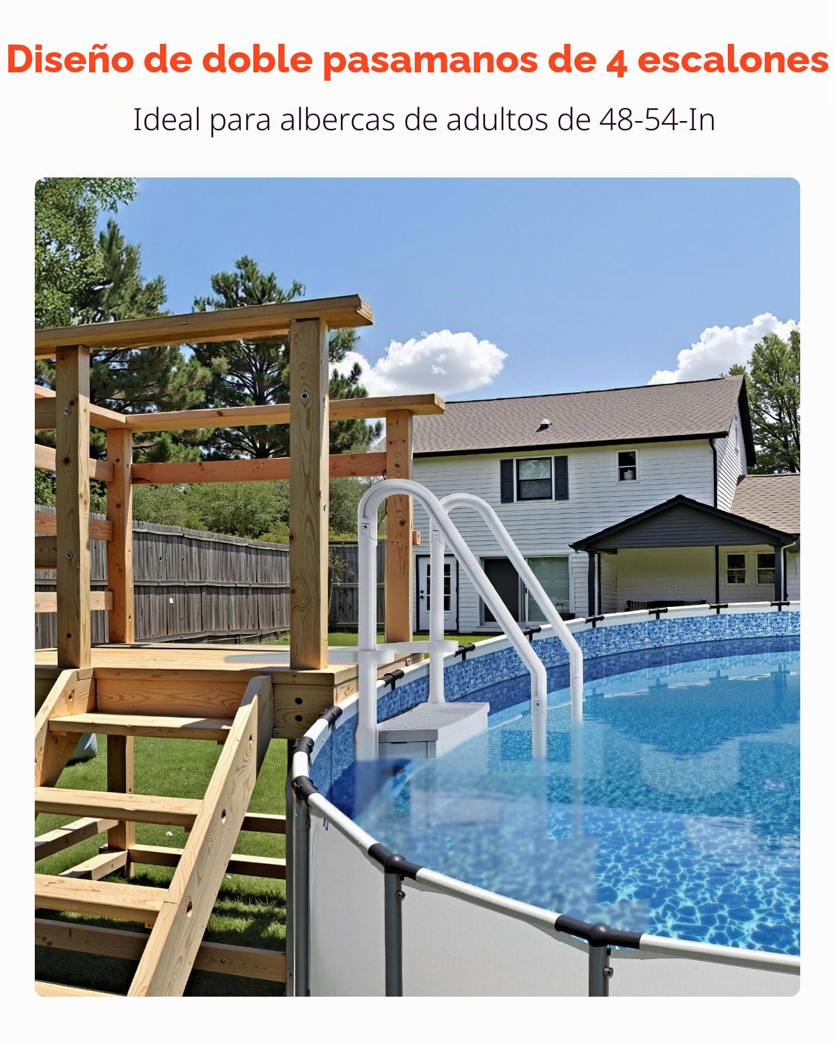 VEVOR Escalera para Piscina, 4 Escalones con Pasamanos Dobles y Escalones Antideslizantes, Carga 181,4 kg, para Piscinas Enterradas y Elevadas con Superficie de Cubierta, Gris, 874 x 808 x 1985 mm