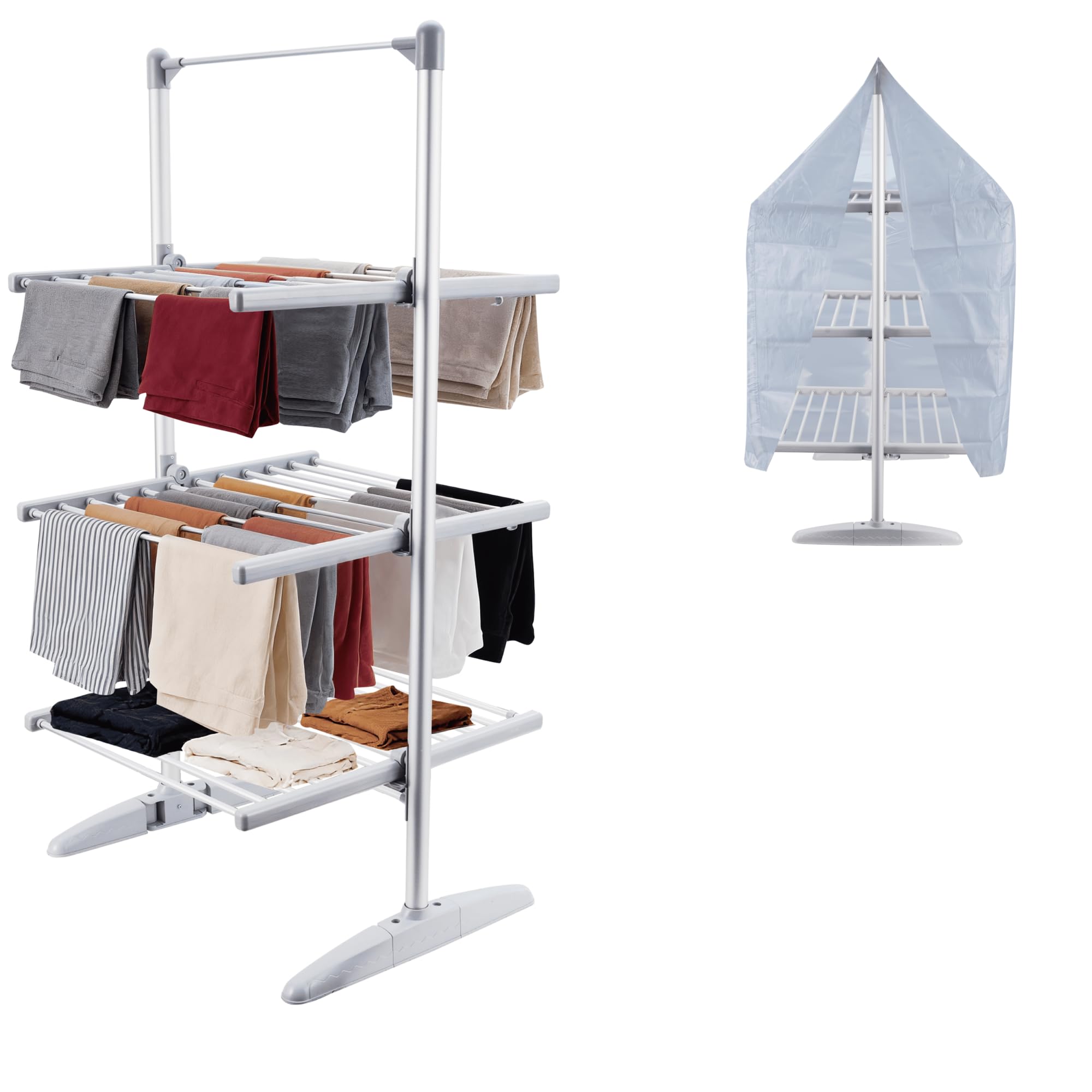 Bargain Factory White Xl Electric Heated Clothes Airer, 3 Tier Indoor Laundry Dryer Rack With Cover, 36 Heating Tubes, Foldable, 147X73x15.5cm