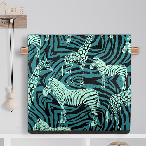 Miniatura 6 de Zebra - Contenedores de almacenamiento plegables de tela de jirafa de 13 x 13 x 13 pulgadas con asas de poliuretano para estantes, armario,