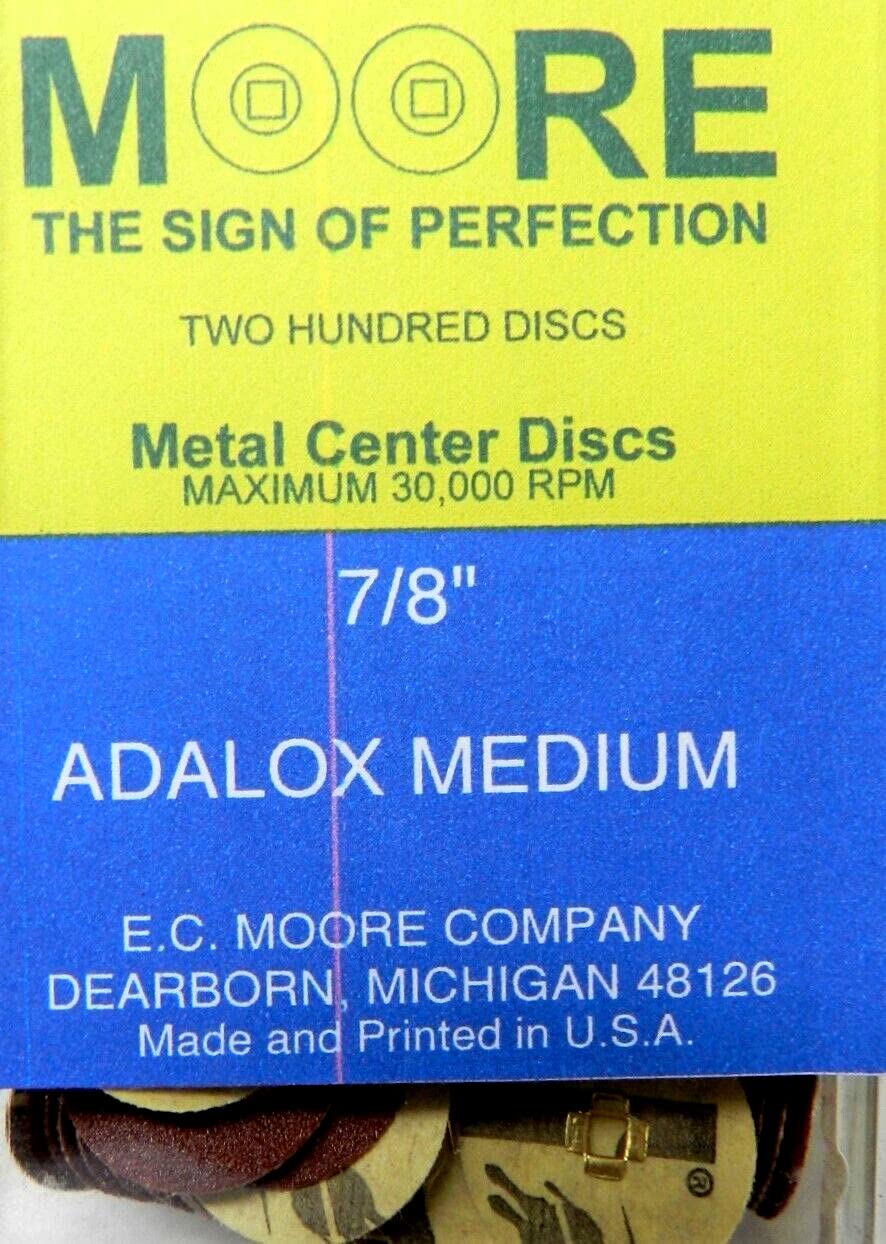 E C Moore's Adalox Medium 7/8" Sanding Disc Snap on Metal Center Pack of 200
