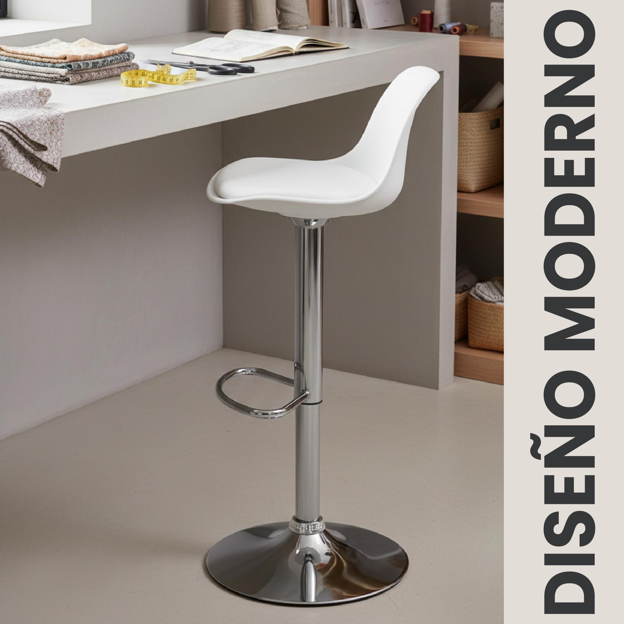 Vaukura Taburete Alto Tulipa - Taburete Moderno (Blanco)