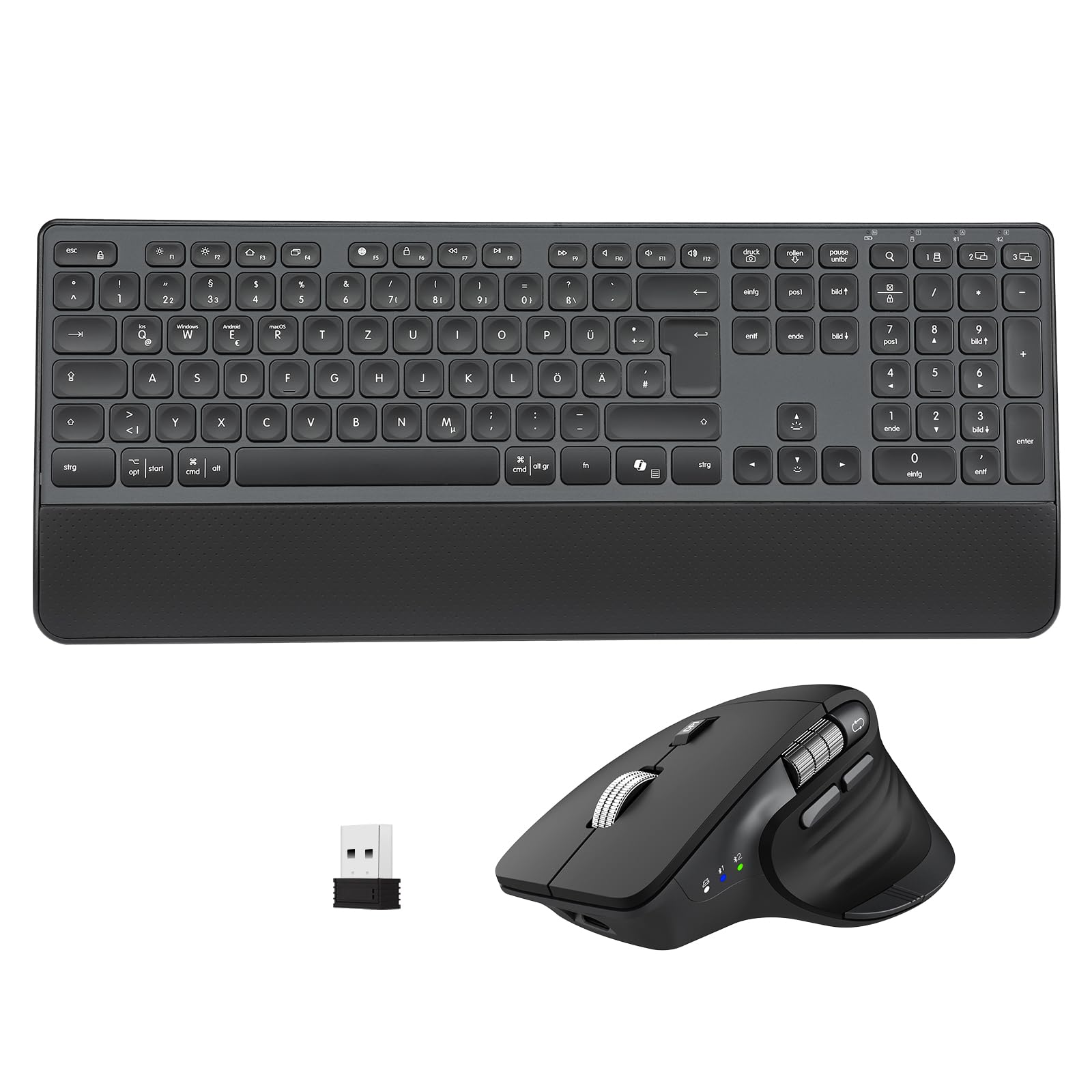 CITLLA M9100 Kabellose Tastatur Maus- Wiederaufladbare Ergonomische Tastatur mit Hintergrundbeleuchtung, Adjustable Ständer und Handgelenkstütze, Hyper Fast Scrolling Maus für Desktop PC Laptop(Grau)