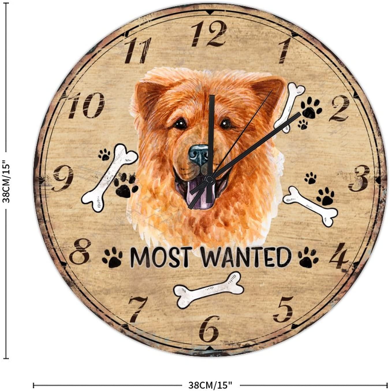 15in Hanging Clock Cute Pet Dog Paw Wooden Wall Clock Dog Lovers Gift Postage Stamp Non-Ticking Sweep Battery Operated Novelty Home Accessories for Hallway Bathroom Office Back Patio image 2