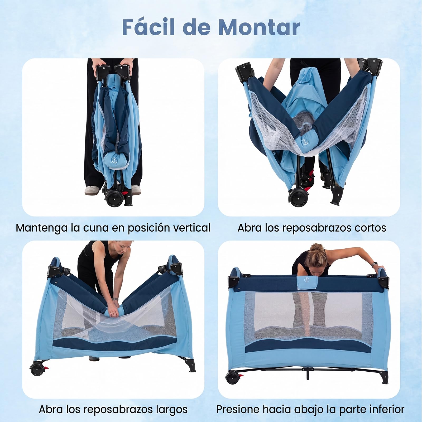 COSTWAY 4 en 1 Cuna de Viaje para Bebé con Cambiador y Colchón (Azul)