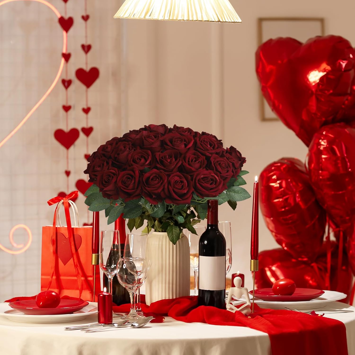 30pcs Fake Roses Artificial Silk Flowers Long Stems Bouquet for Wedding Bridal Shower Party Home Decoration (Wine Red) - Image 7