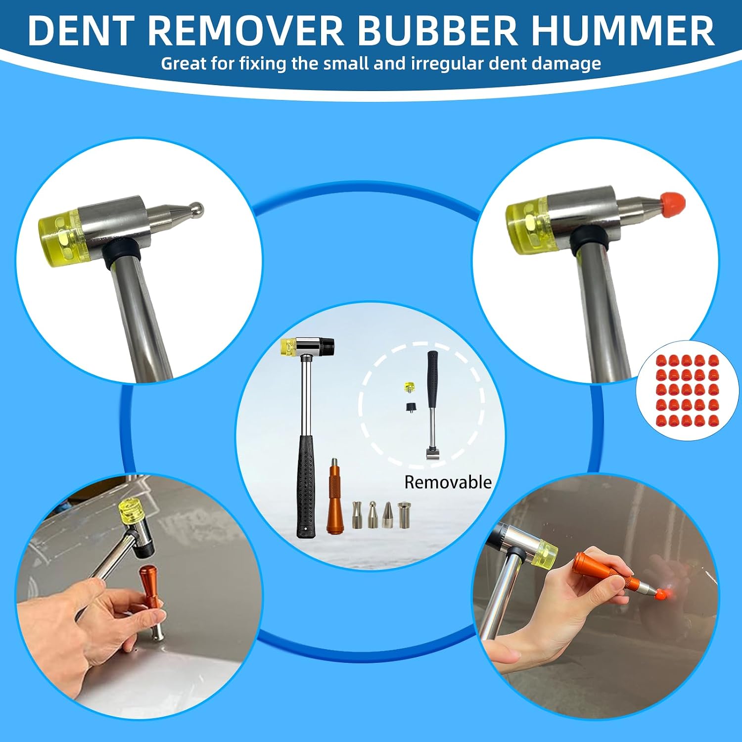 56Pcs Paintless Dent Removal Kit, Dent Repair Rods with Awl Head, Glass Protective Sheet, Auto Body Dent Removal Tools for Hail Dents, Door Dings and Minor Dents
