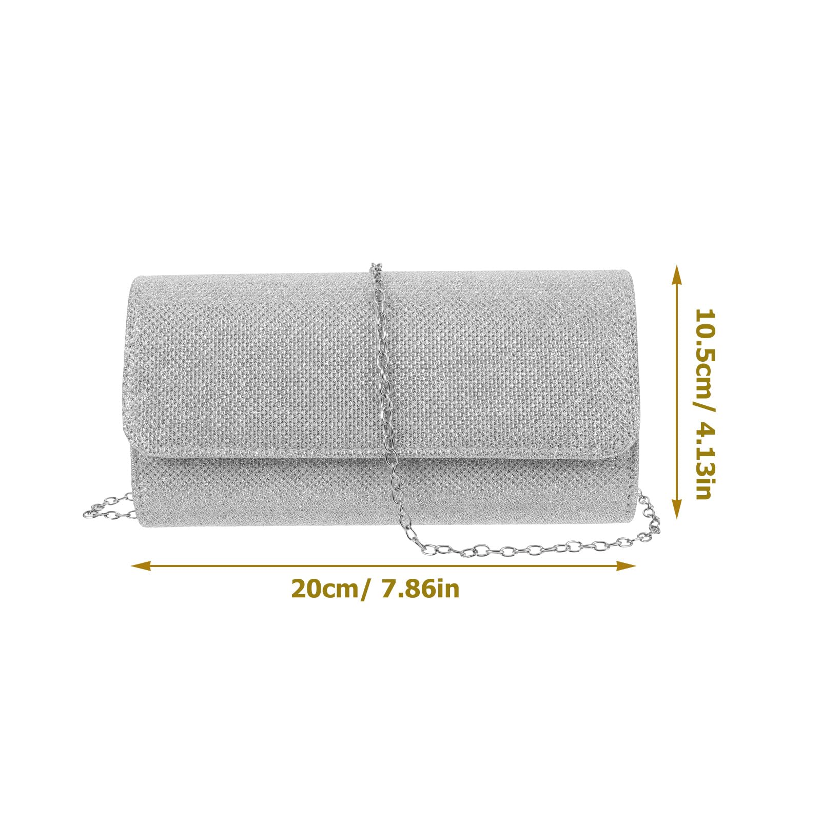 Bolso de noche para mujer, bolso de noche con cadena, para graduación, boda, fiesta, Silver, 20.00X10.50X5.50CM