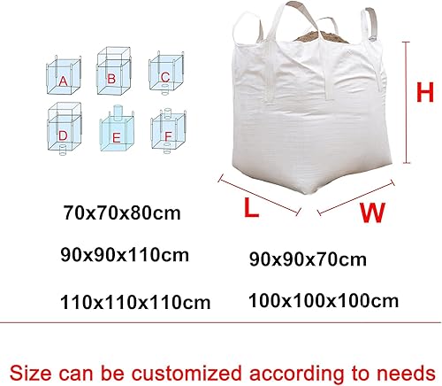 Miniatura 6 de JTGPFC Paquete de 2 bolsas a granel FIBC Super Sacks (cantidad de tamaño personalizable) capacidad de 2200 libras, 4 bucles de elevación, factor de