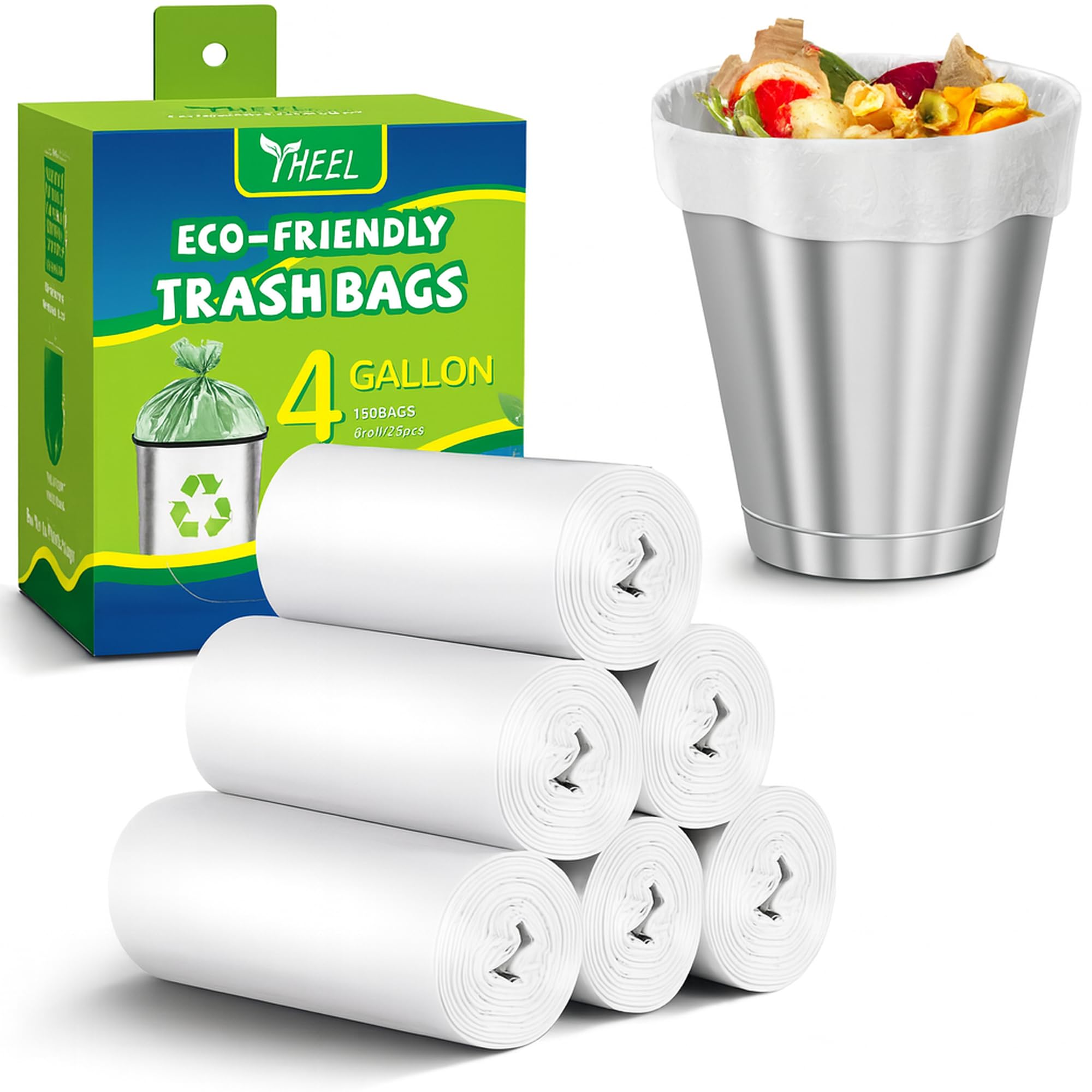 Bolsas de basura pequeñas transparentes de 4 galones, bolsas de basura biodegradables para baño, recámara, oficina, sin perfume, 15 litros (150 unidades)