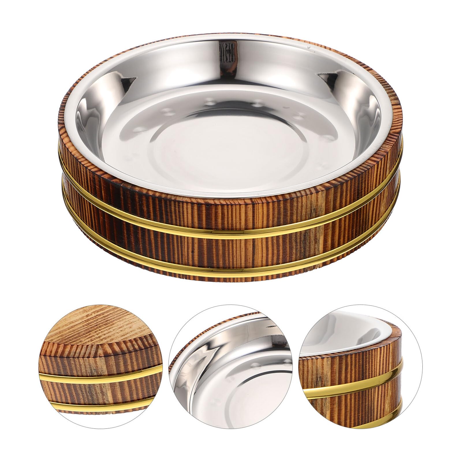 Housoutil Recipiente para Arroz Estilo Japonés de 24 CM Barril de Madera Carbonizada y Cubeta Interior de Acero Inoxidable Gruesa y Profunda Adecuado para Sushi y Preparación Restaurantes