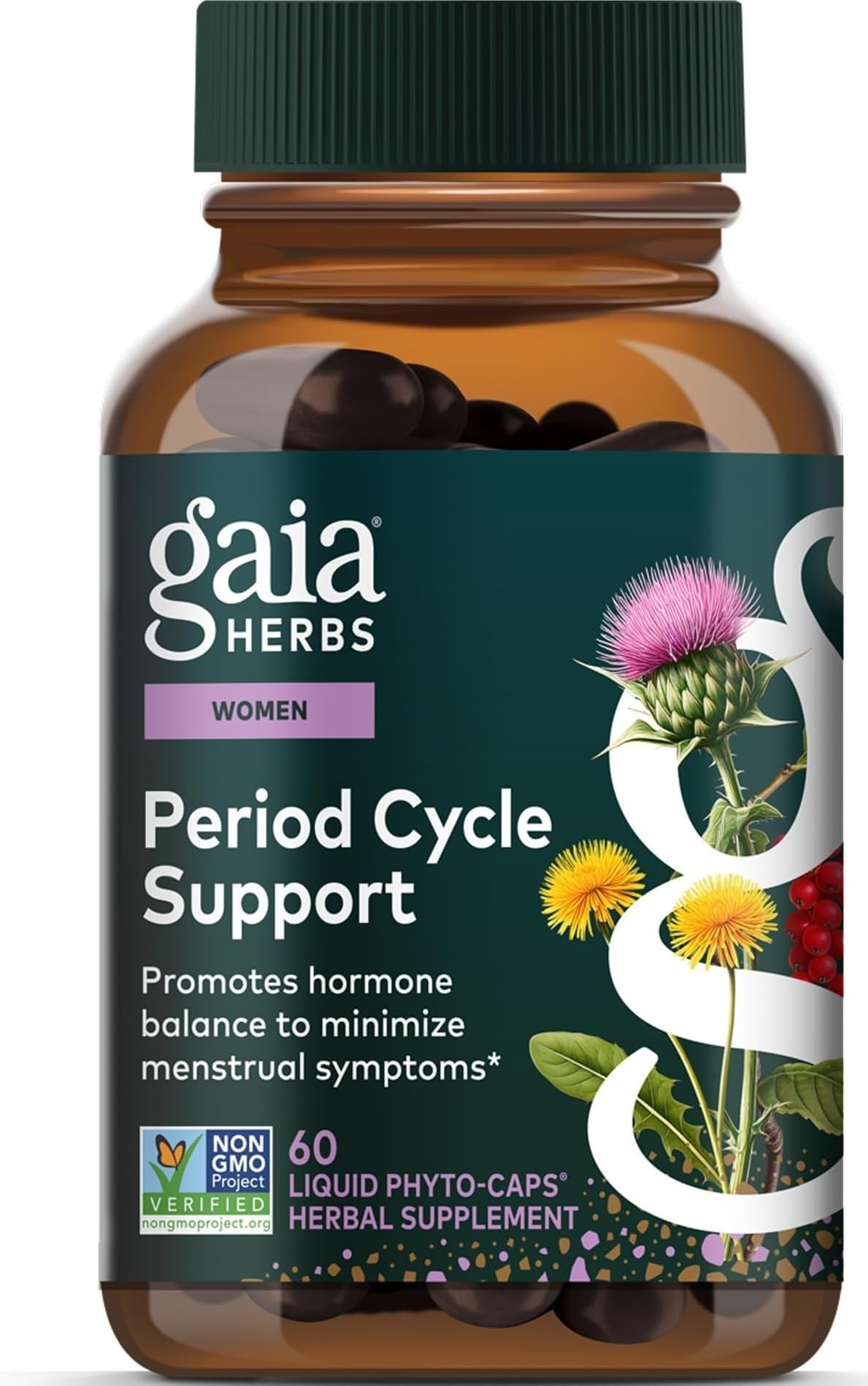 Gaia Herbs Period Cycle Support - Supports Hormone Balance & PMS Relief* - Herbal Supplement with Vitex Berry & Schisandra - Free from Gluten, Dairy & Soy - 60 Vegan Liquid Phyto-Caps (30 Servings)
