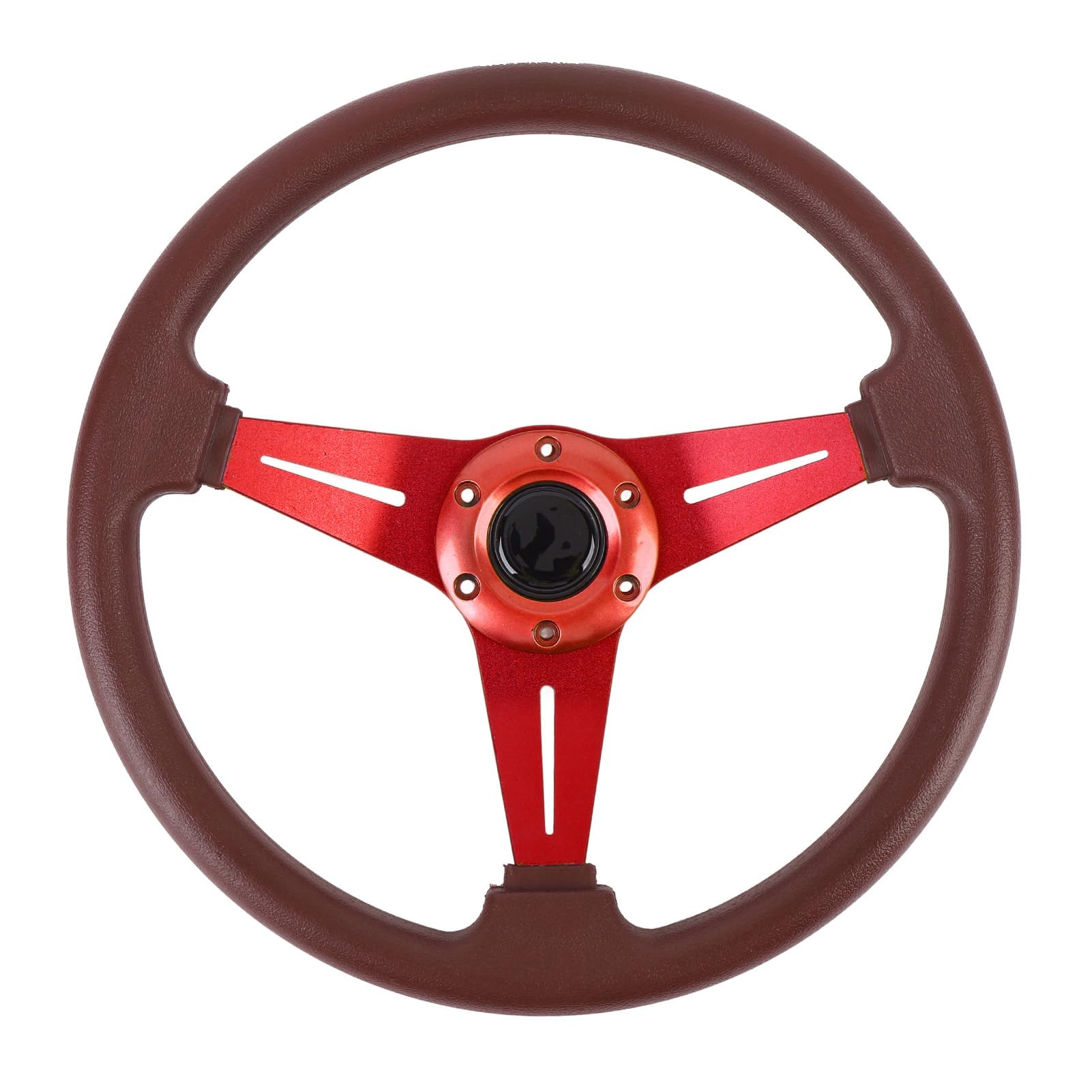 Fabater Volante da, Volante con Raggi in Alluminio in Pelle PU da 14 Pollici con Pulsante Clacson per Adattatore per a 6 Fori (rosso)