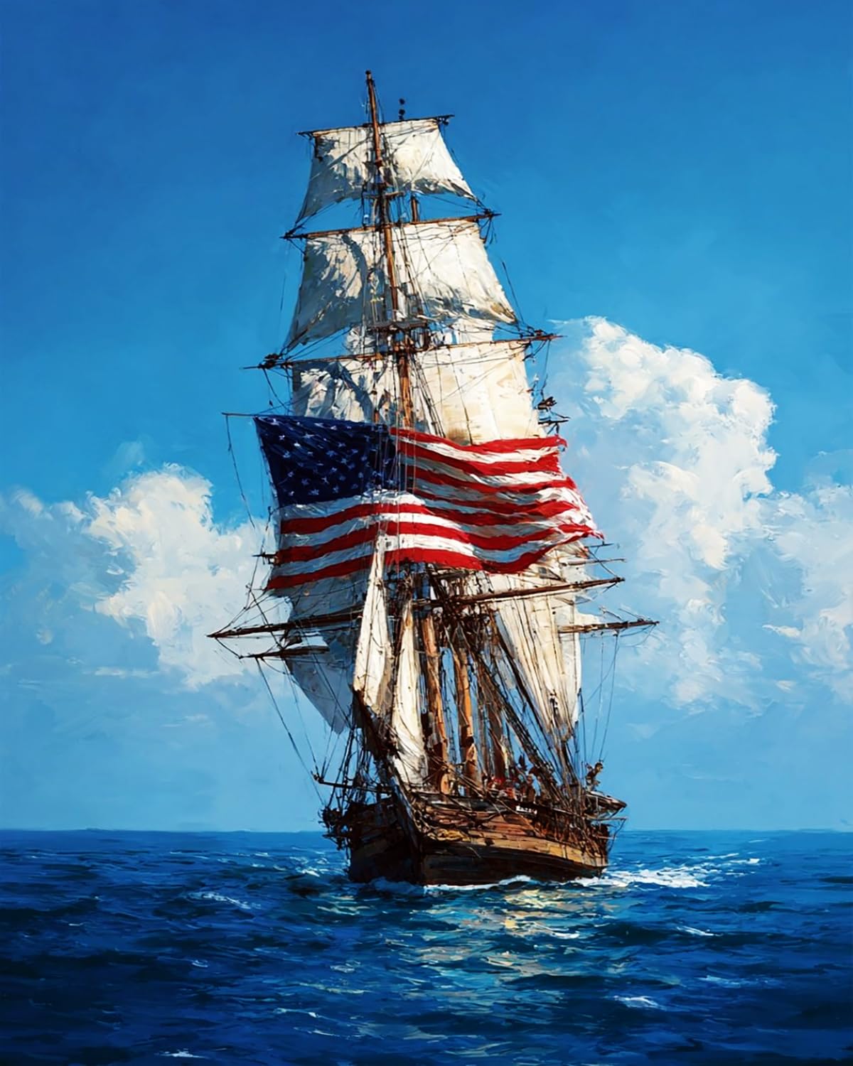Liubaishi Multicolour Paint By Numbers For Adults, 16X20 Inch Acrylic Canvas Painting Kit, American Flag Tall Ship Voyage