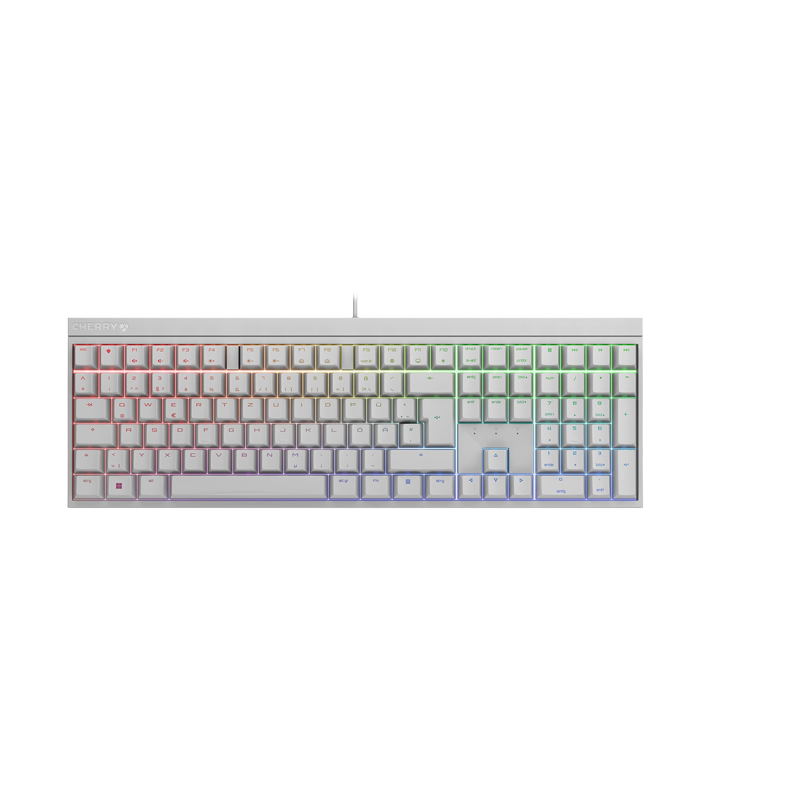 Cherry MX 2.0S, Teclado Mecánico de Gaming con Iluminación RGB, Distribución de Teclado Alemán (QWERTZ), con Cable, Diseñado en Alemania, Switches MX Brown, Blanco