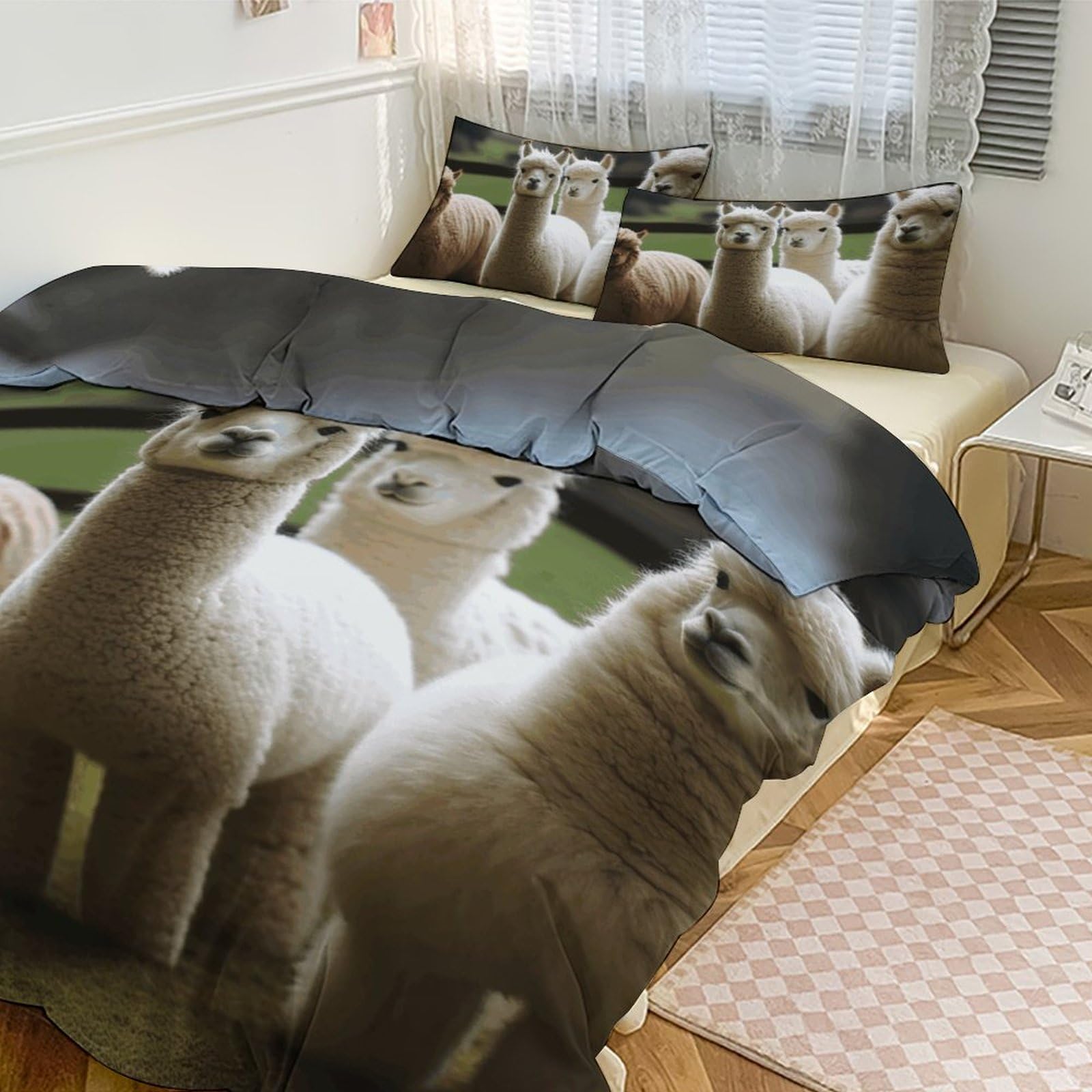 Couette pour grand lit motif alpaga avec parure de lit 3 pièces épaisse