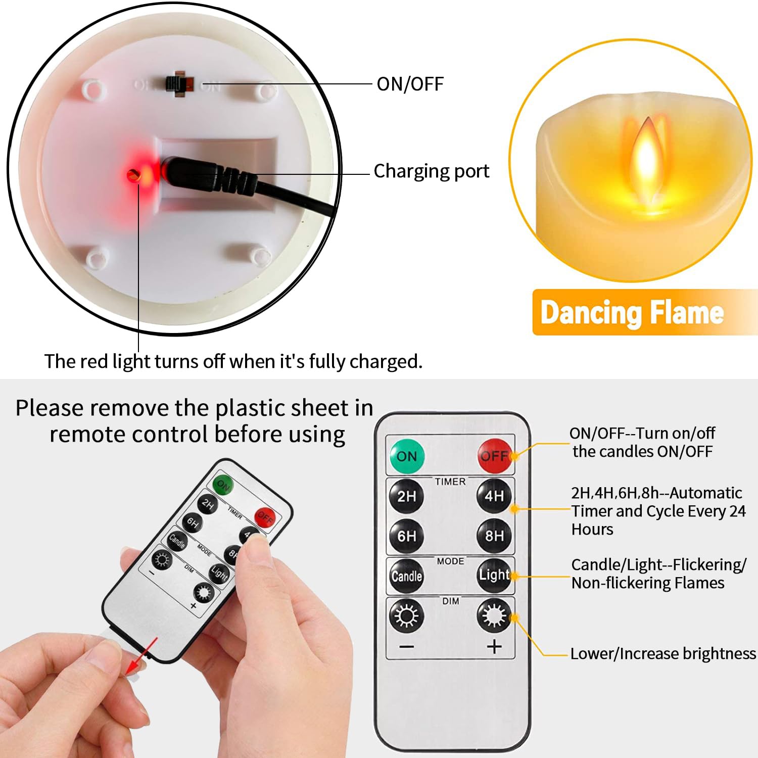 Candele LED Con Telecomando - Fiamma Danzante In Vera Paraffina, Timer 2-8h - Foto 10
