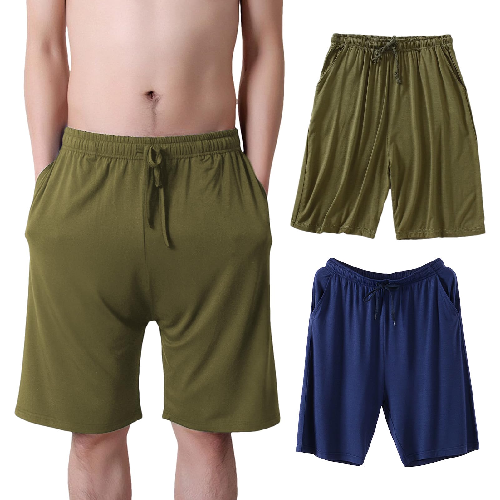 Hombre Tallas Grandes Pack de 2 Pantalones Cortos de Pijama Elástico Ligero Pantalones Cortos para Dormir en Casa con Bolsillos S-6XL