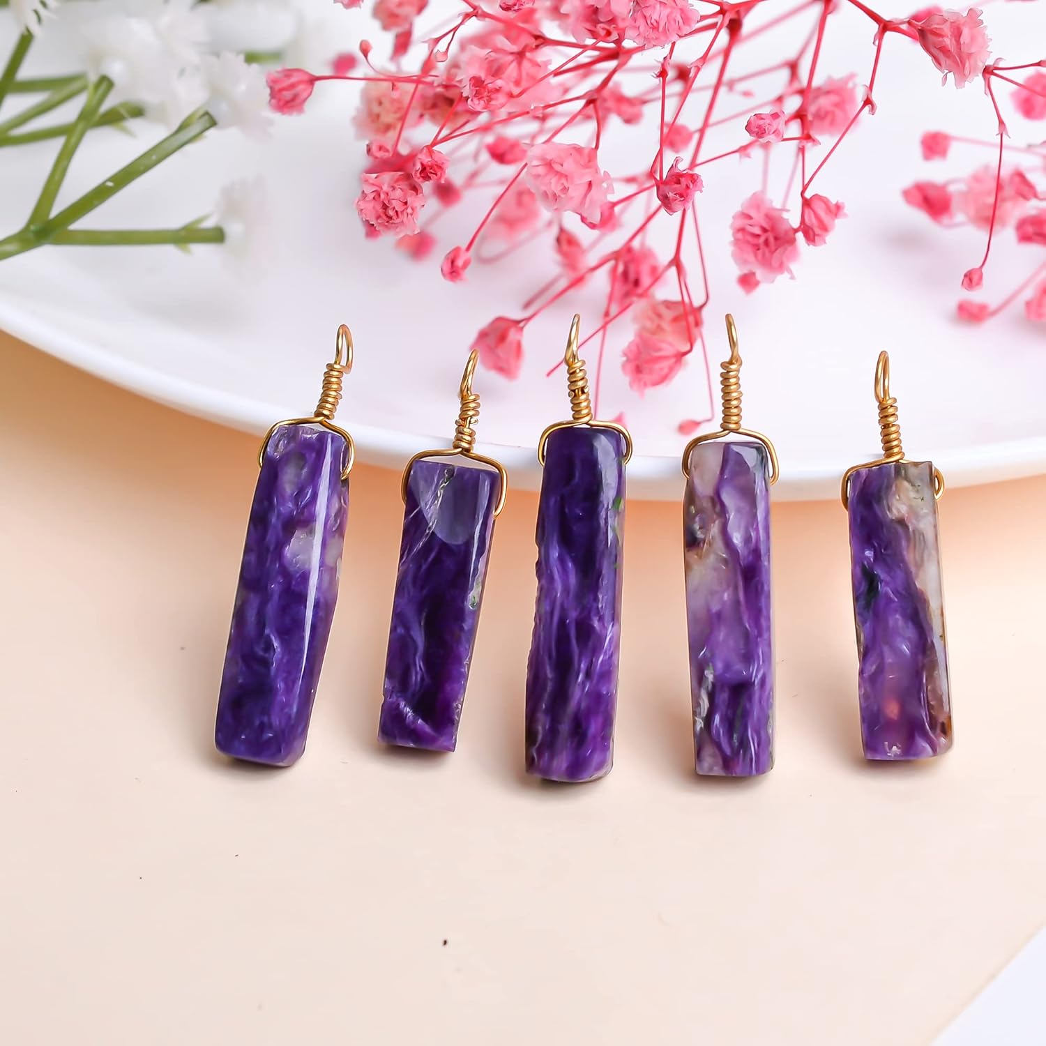 AURA GEMS Purple Charoite Pendant Necklace, Real Raw Crystal Energy Healing Protection, Birthstone, Gift for Women, Christmas Gold Plated Jewelry 18 inch, AA+ Quality - Image 3