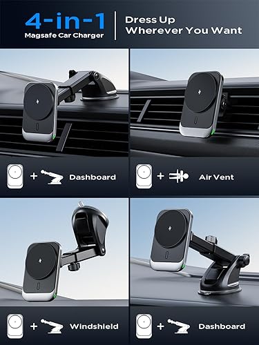 Miniatura 6 de Hinyx - Cargador de coche MagSafe, cargador inalámbrico magnético de 15 W, soporte de teléfono para iPhone 15 14 13 12 11 Pro Max Plus Mini Xr Xs,