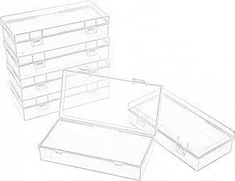 LJY 6 Pack White Transparent Mini Plastic Box with Hinged Lid 18.5 x 9 x 4.5 cm – Rectangular Small Storage Boxes for Beads, DIY Craft Storage, Hardware and Cassette Tape Storage