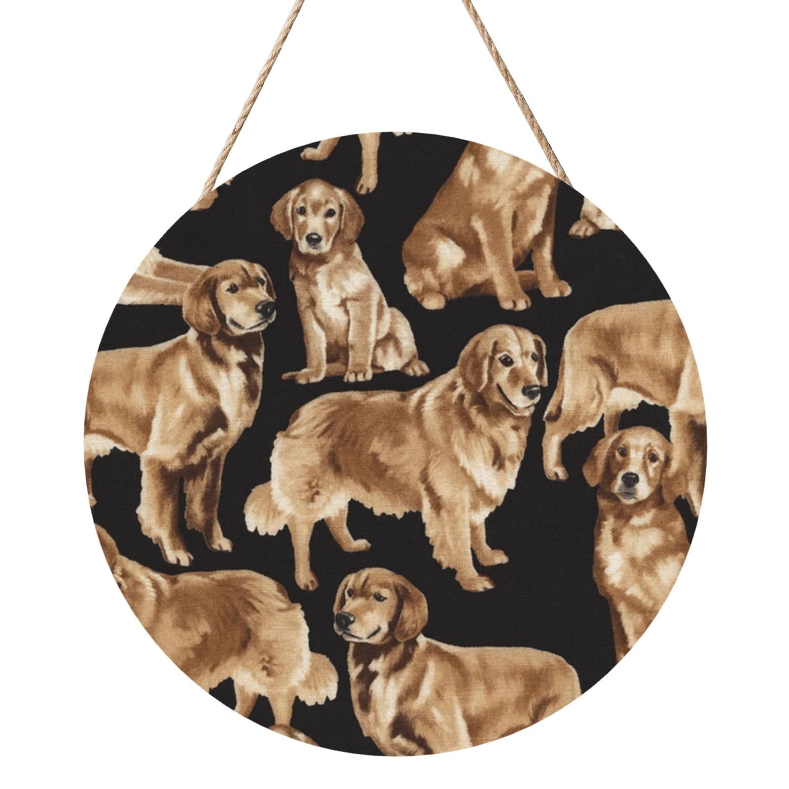 InOmak Golden Retrievers, Round Wood Panel Painting 12 in, Wall Hanging Painting For Home