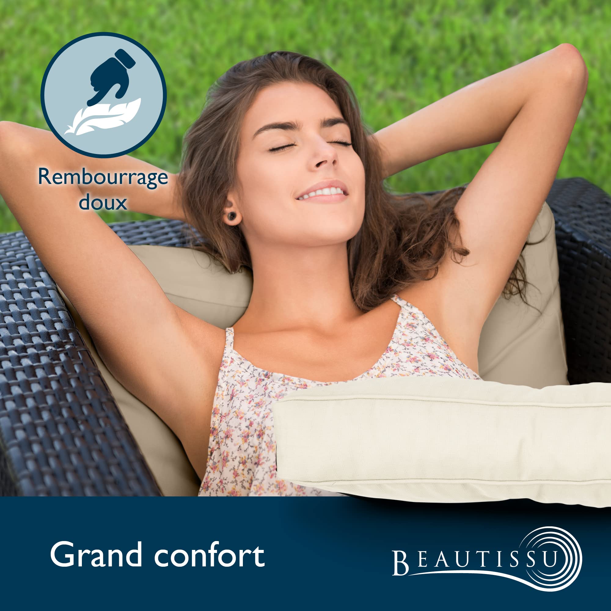 Beautissu Coussin extérieur Jardin Assise – Coussin Chaise Jardin idéal pour extérieur, Jardin, Balcon - XLuna -70x70x10 cm - Nature