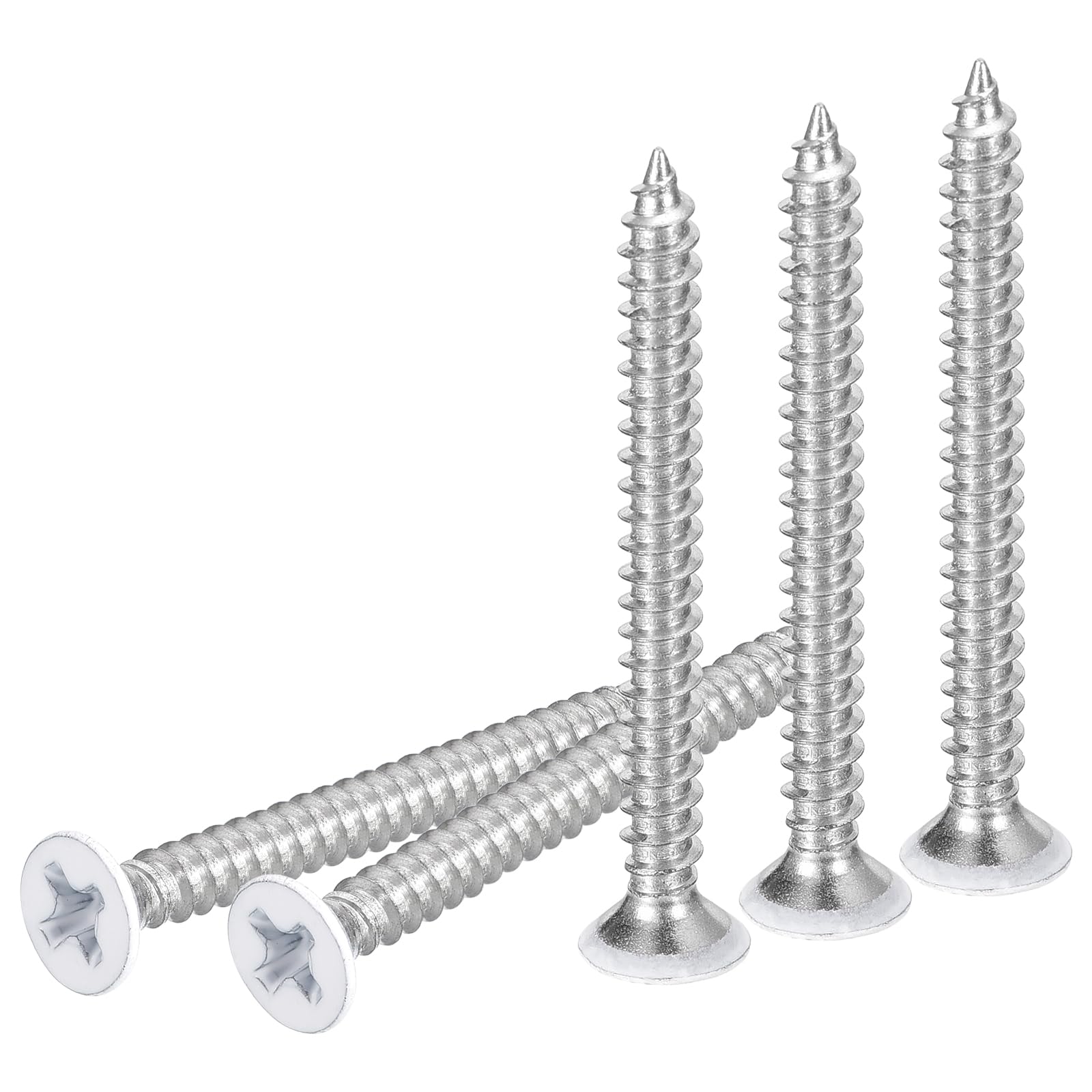 DTGN 100Pcs #6x1-1/2" Flat Head Wood Screws, 304 Stainless Steel White Phillips Self Tapping Screws